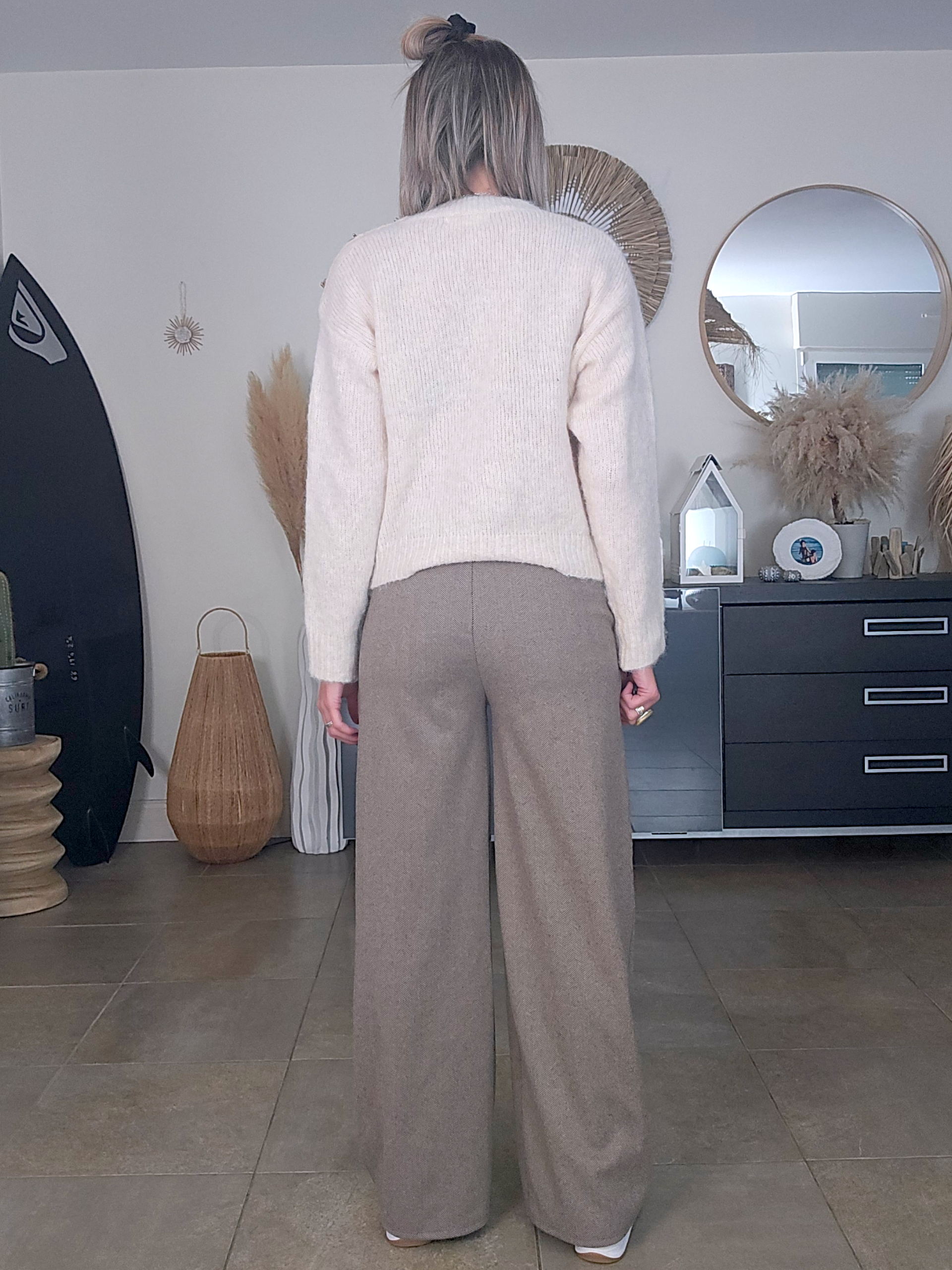 Pantalon chevrons beige longueur normale