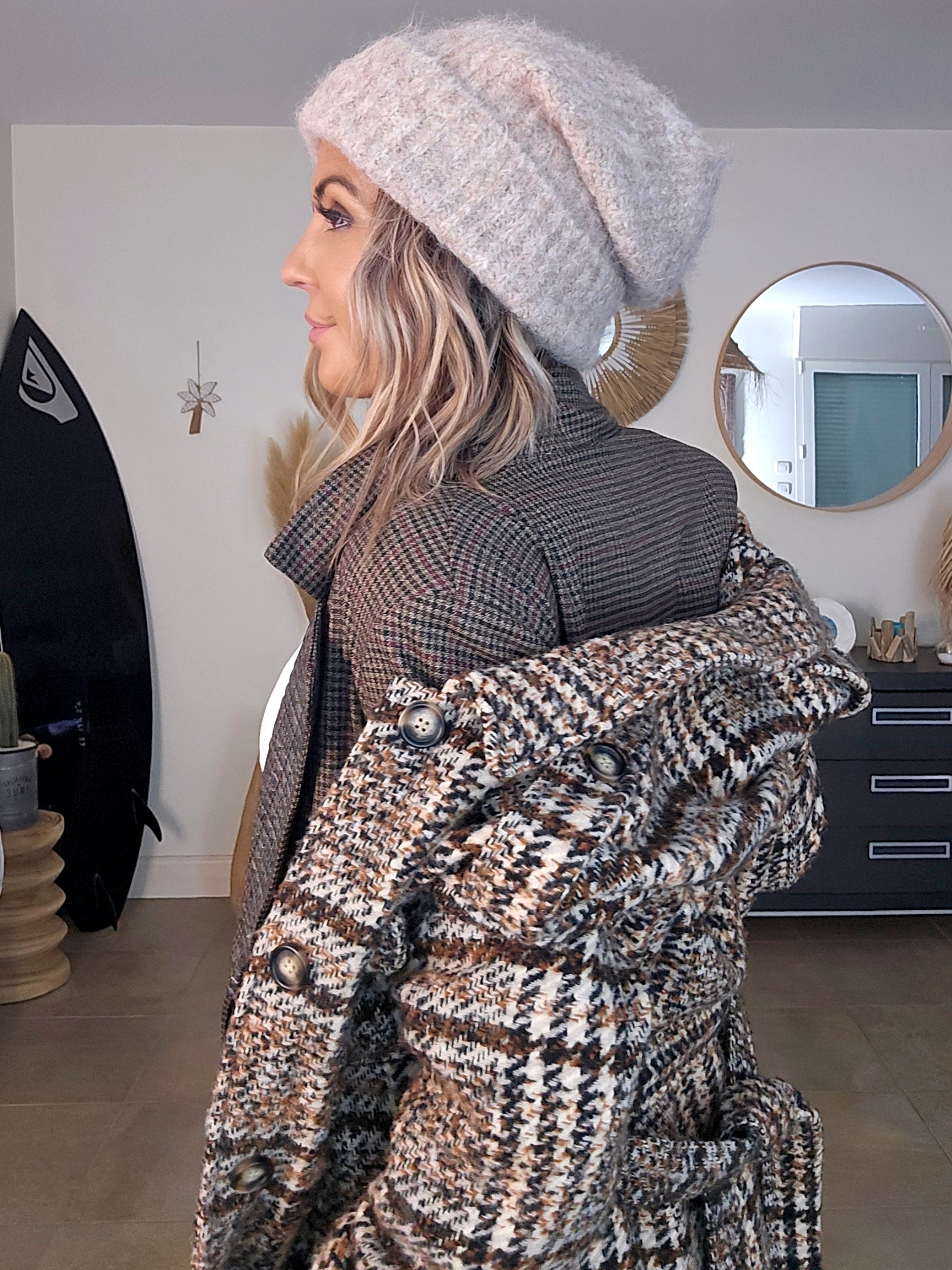 Bonnet chaud beige chiné