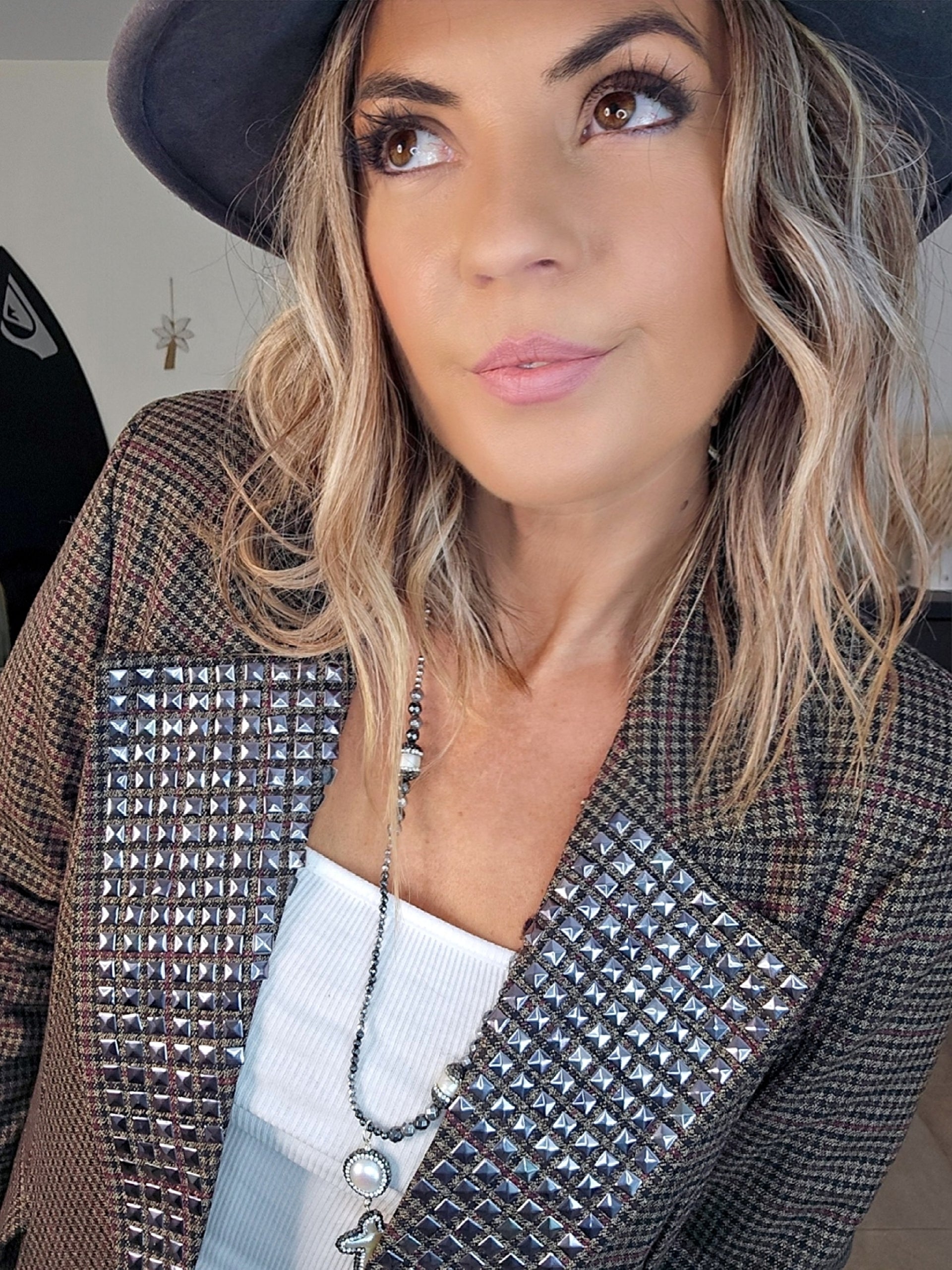 Veste marron à imprimé pied-de-poule.