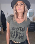 T-shirt kaki peace n'love à perles