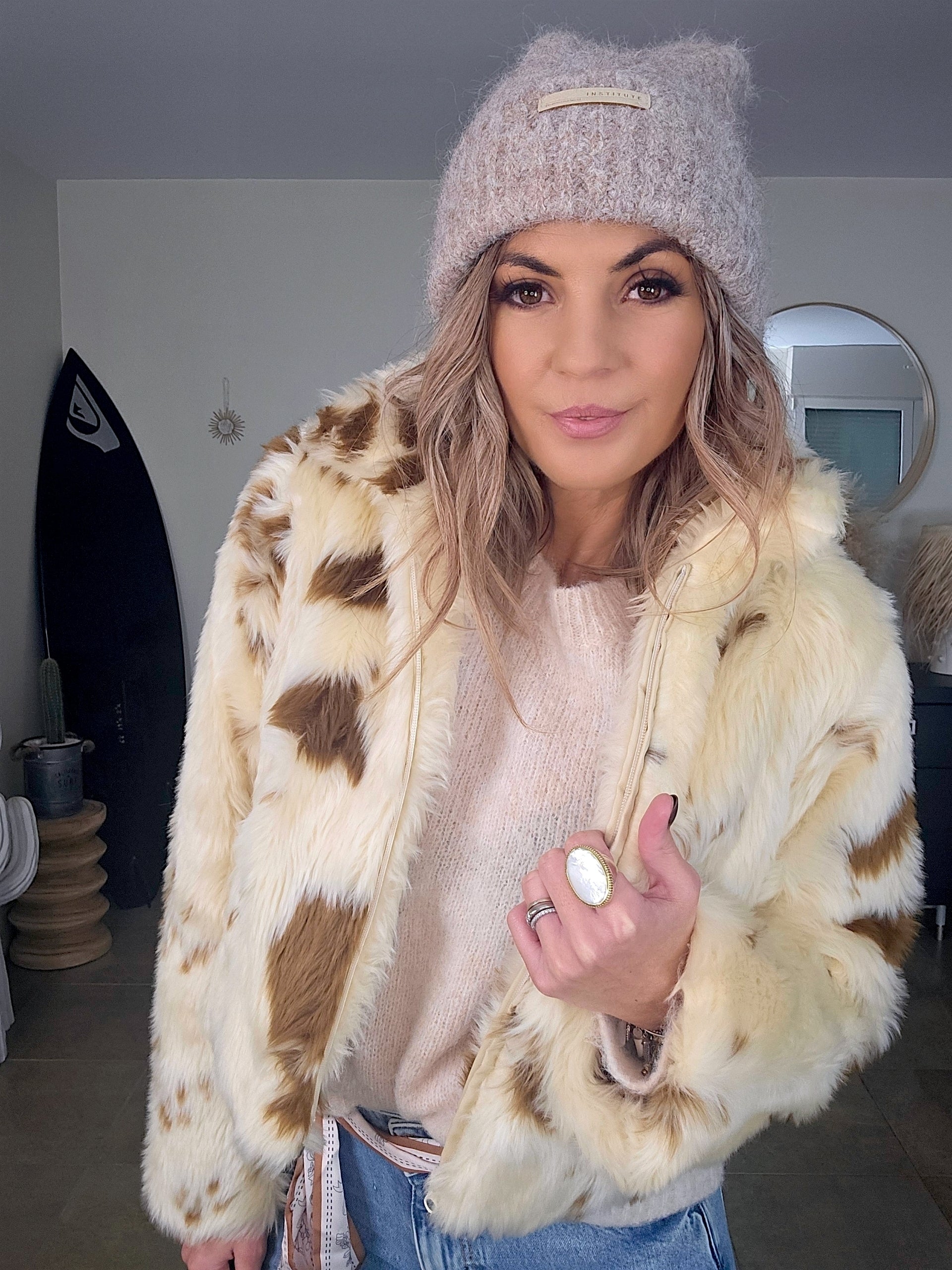 Bonnet chaud beige chiné