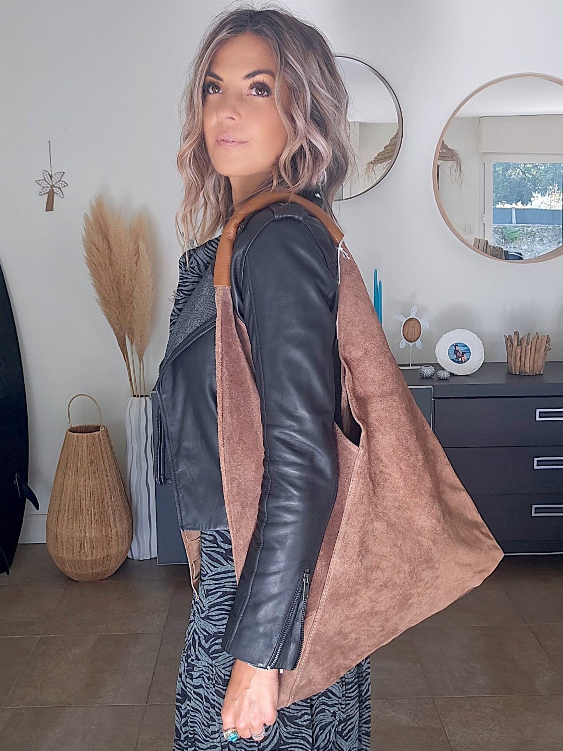 Sac à épaule XL 100% cuir taupe