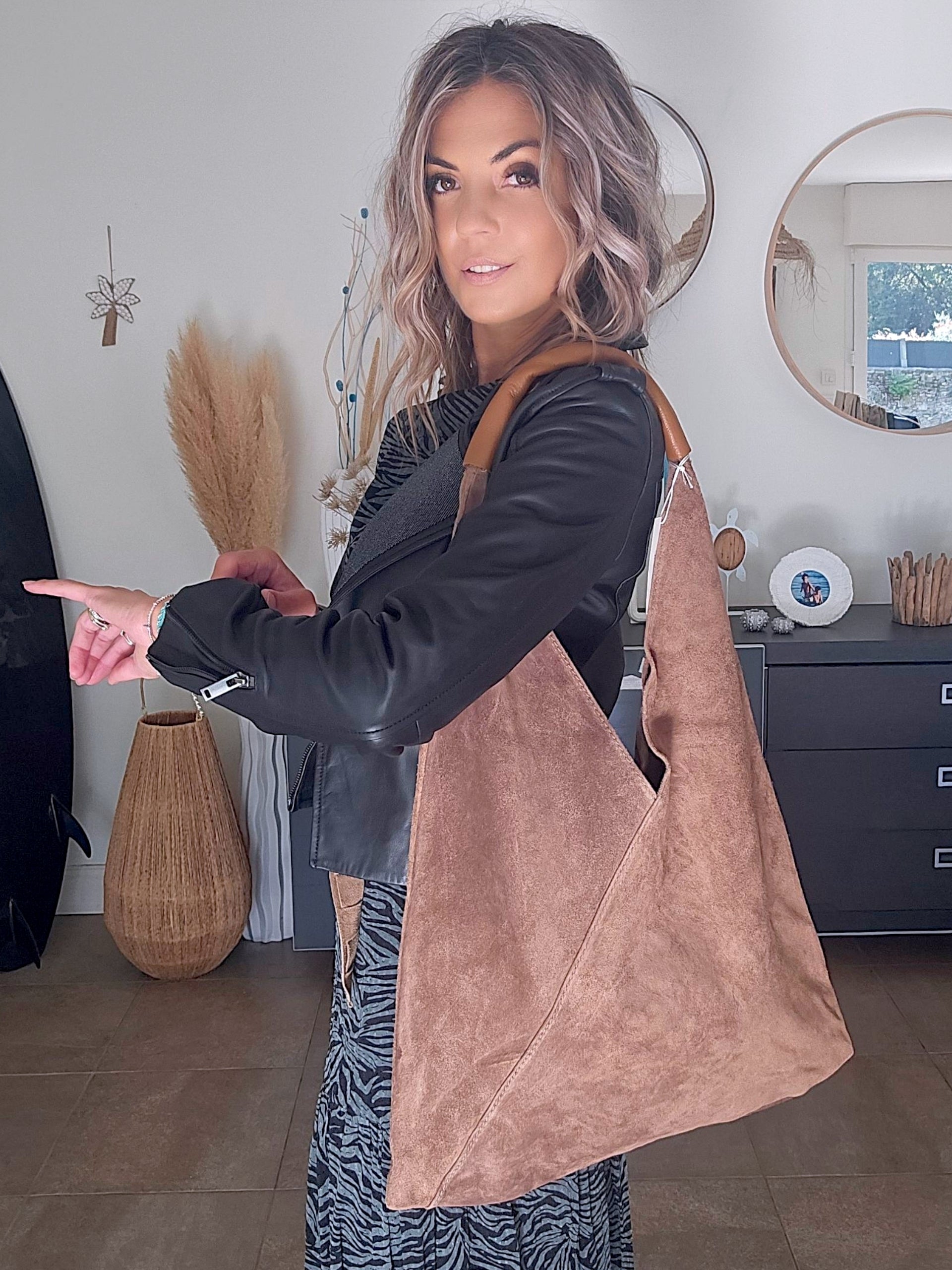 Sac à épaule XL 100% cuir taupe