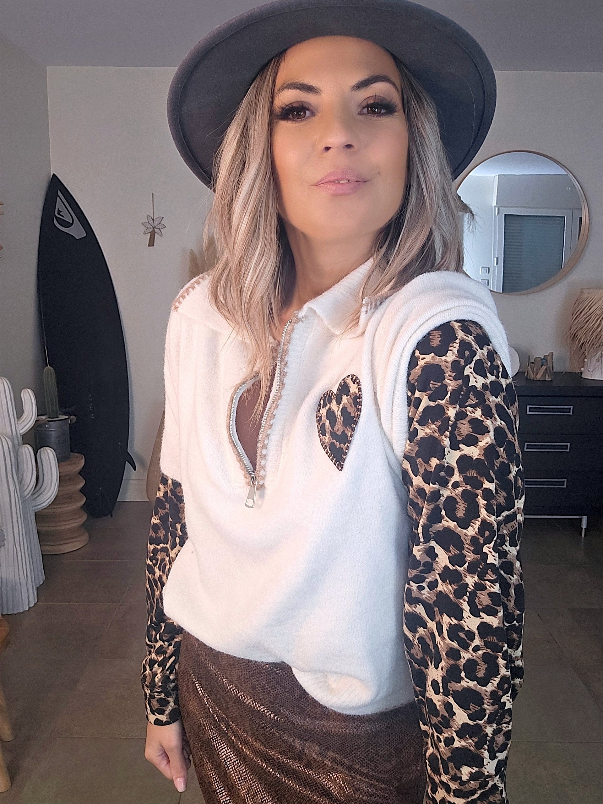 Pull chaud amour léopard