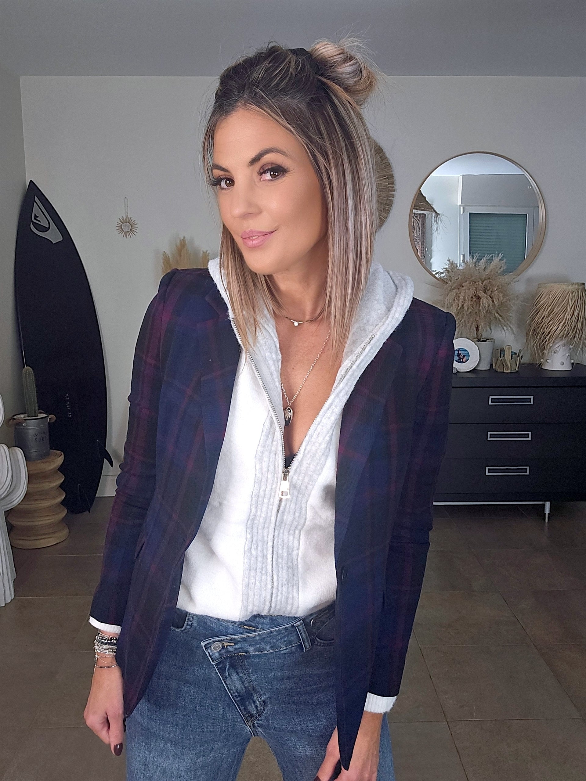 Cardigan blanc à capuche à maille douce et chaude