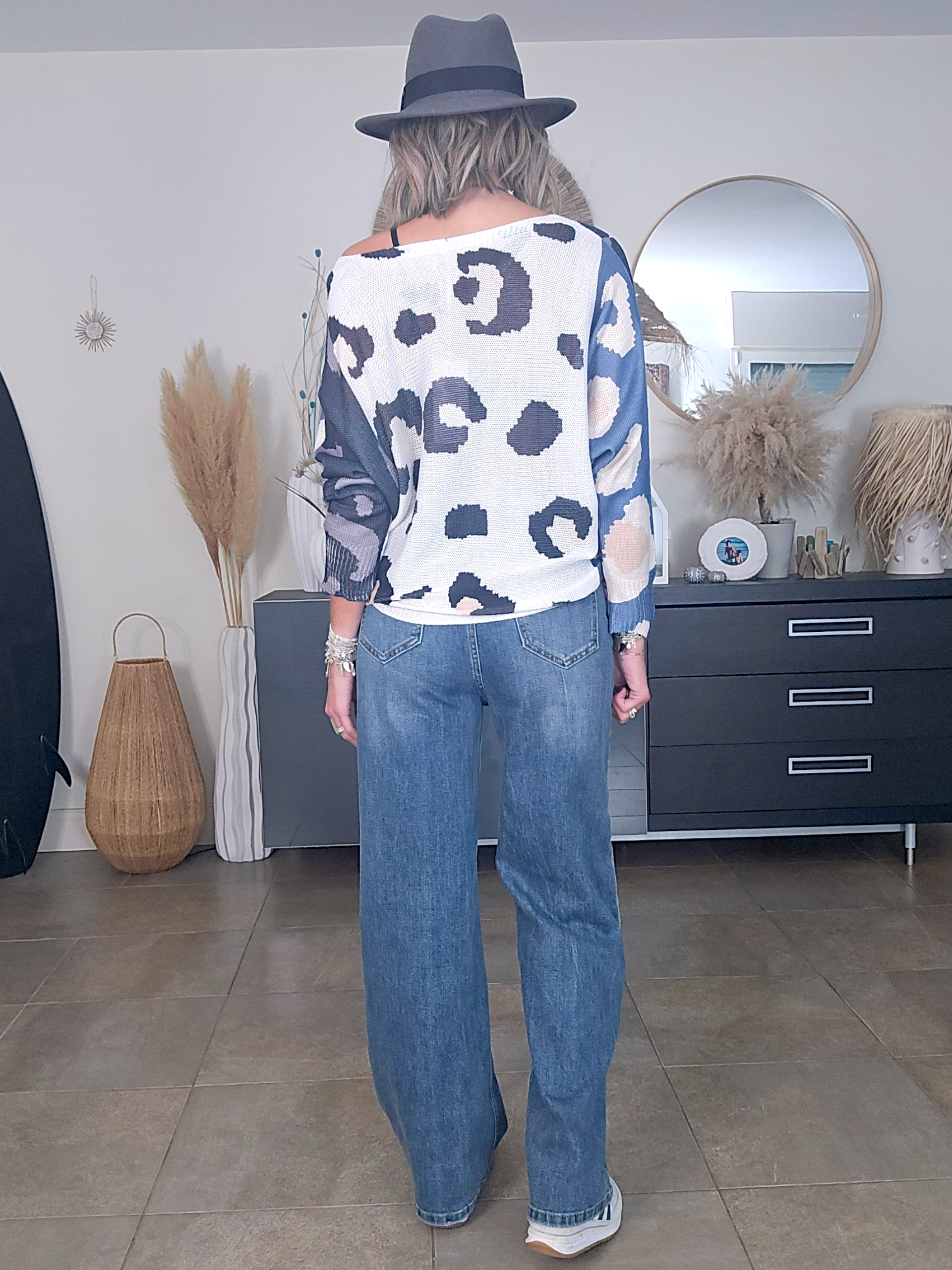 Pull imprimé léopard bleu