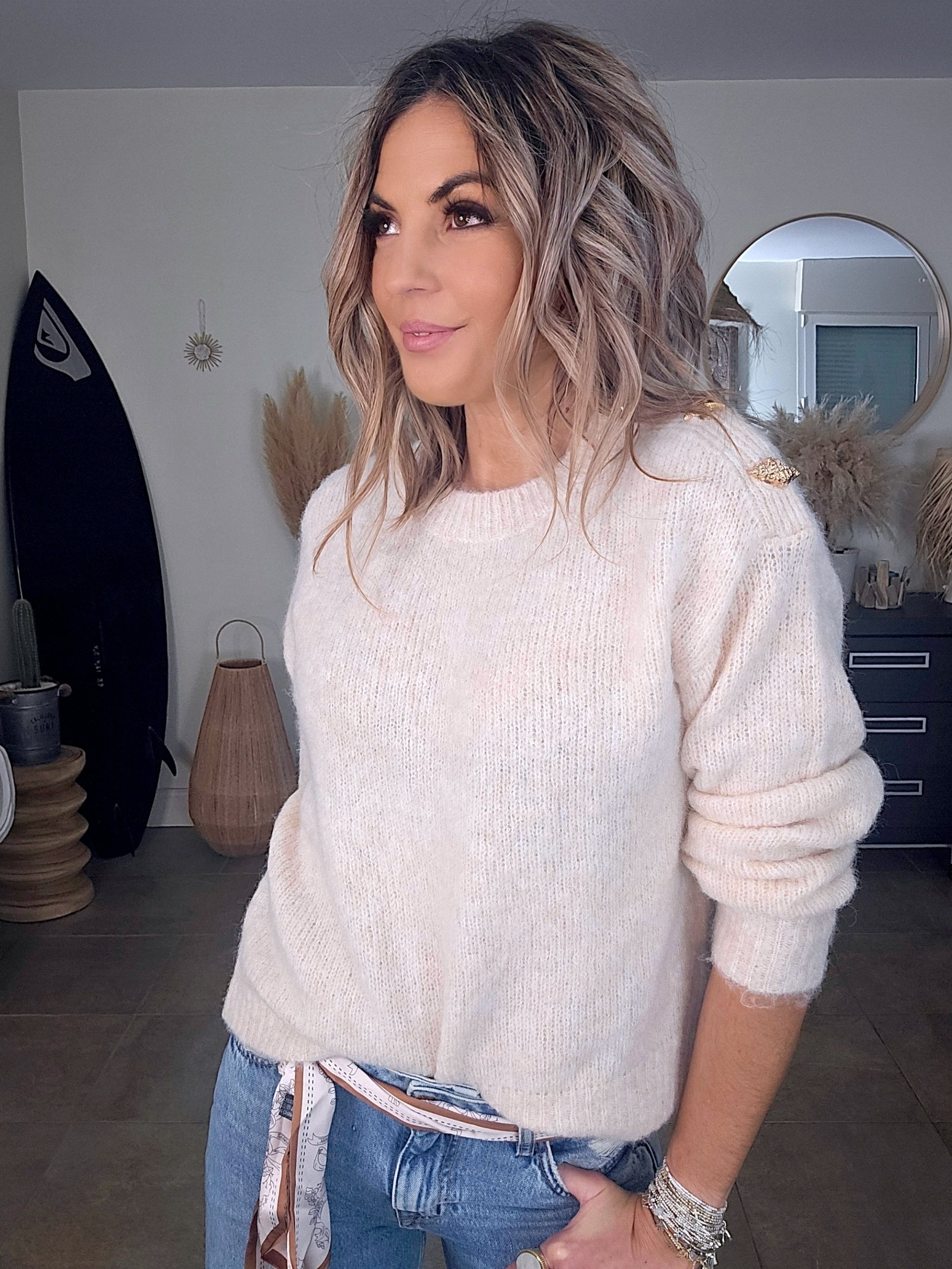 Pull beige à maille chaude