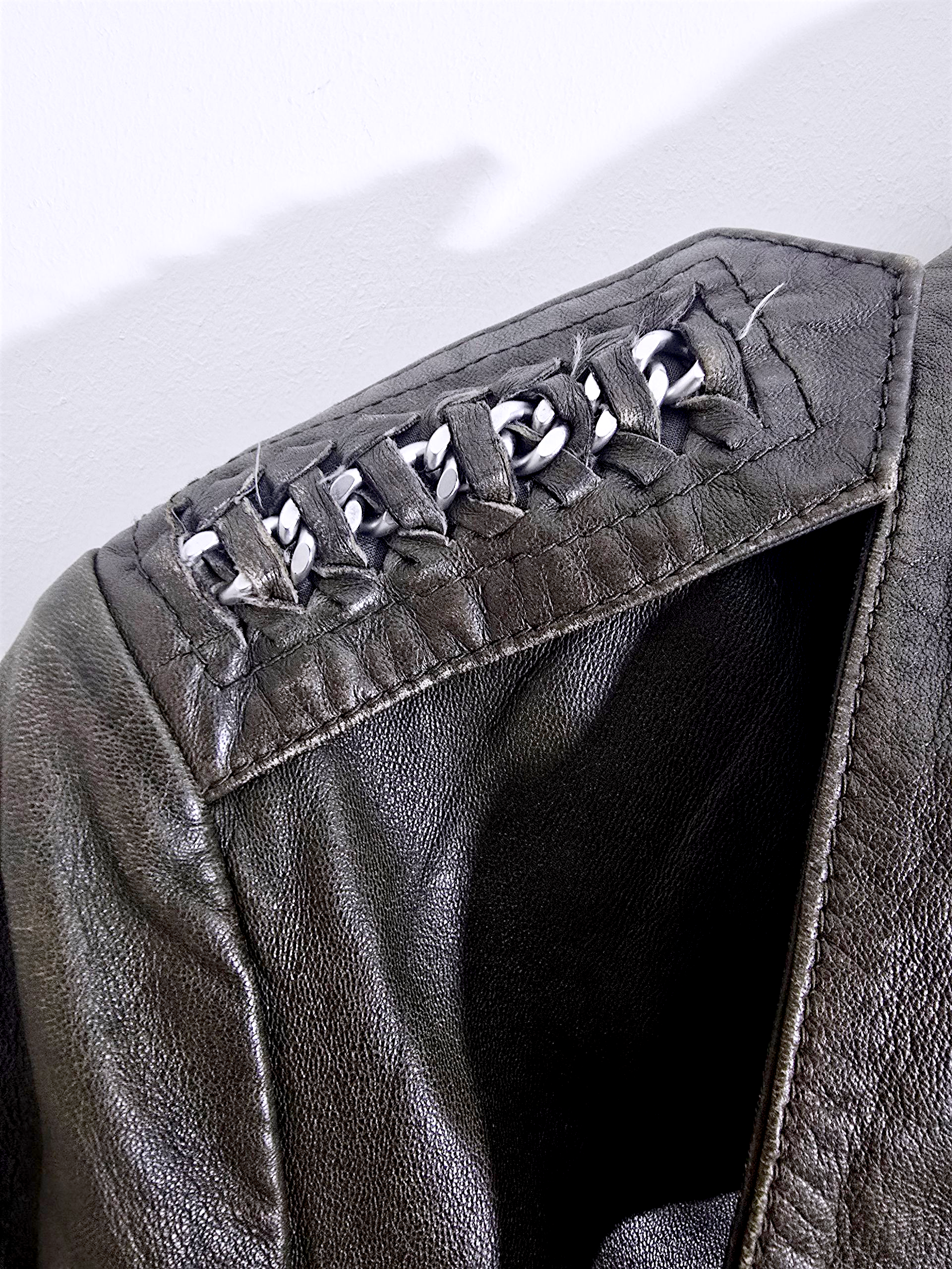 Perfecto kaki cuir véritable