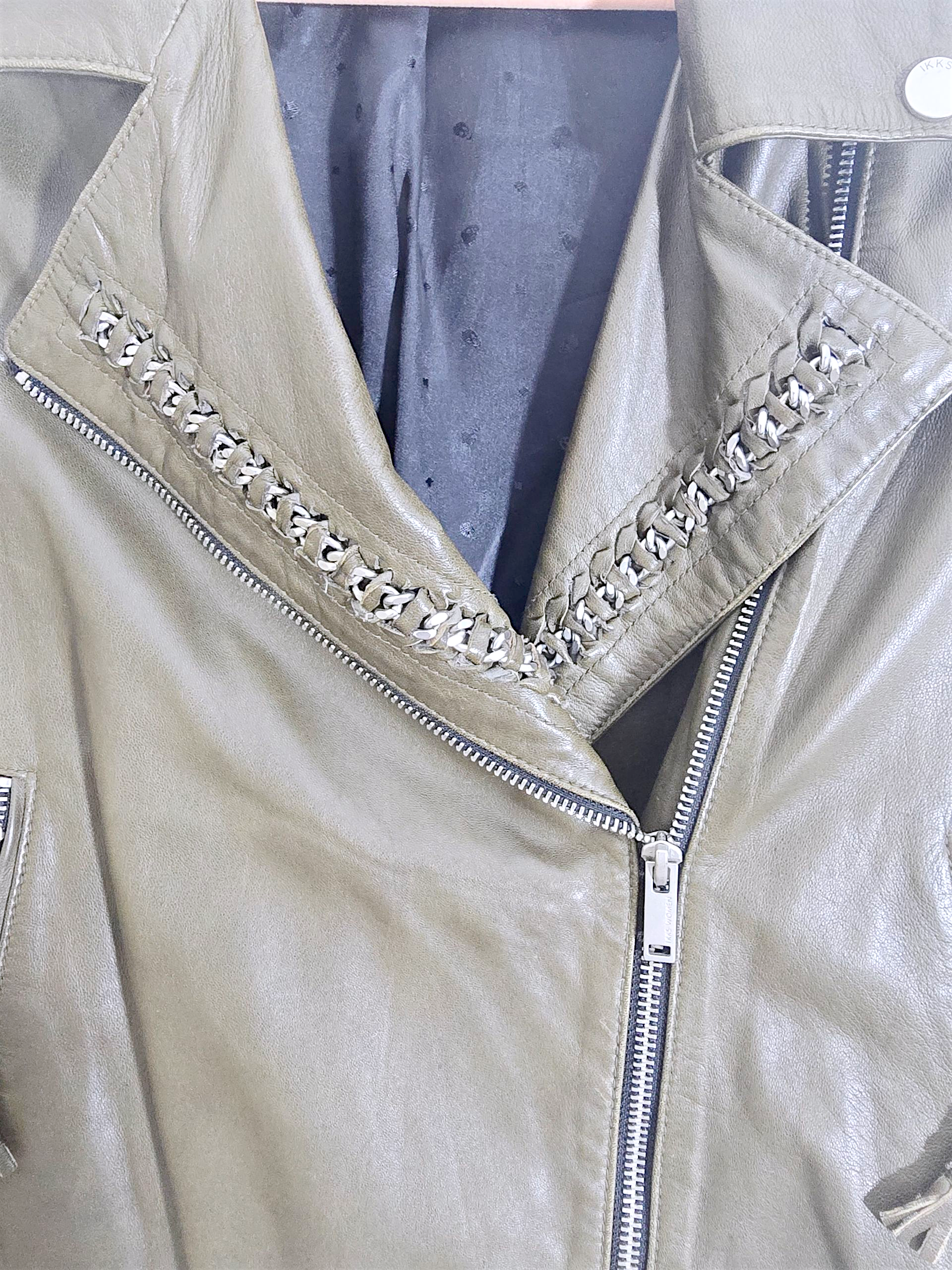 Perfecto kaki cuir véritable