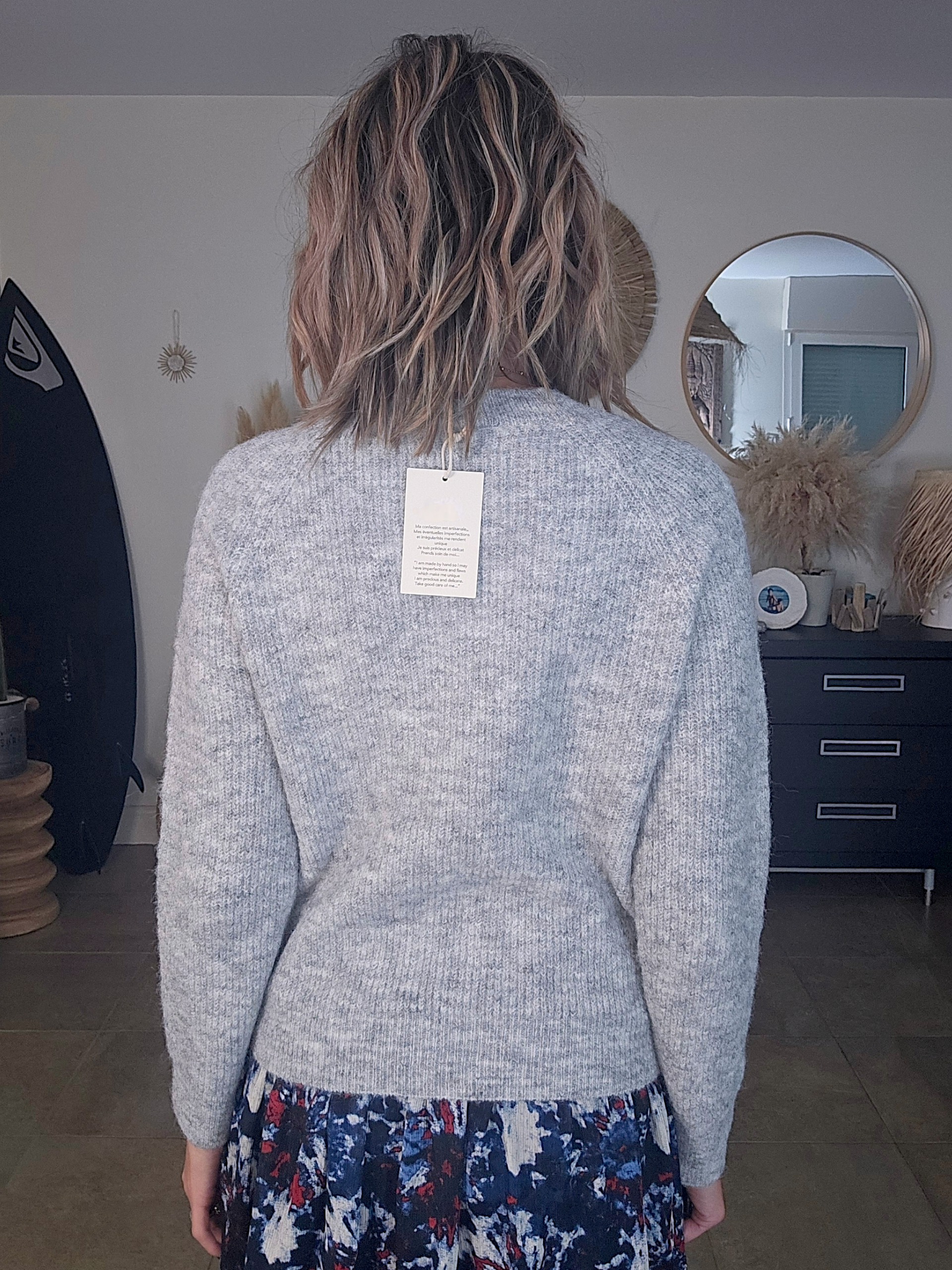 Pull gris clair chiné gris à maille chaude