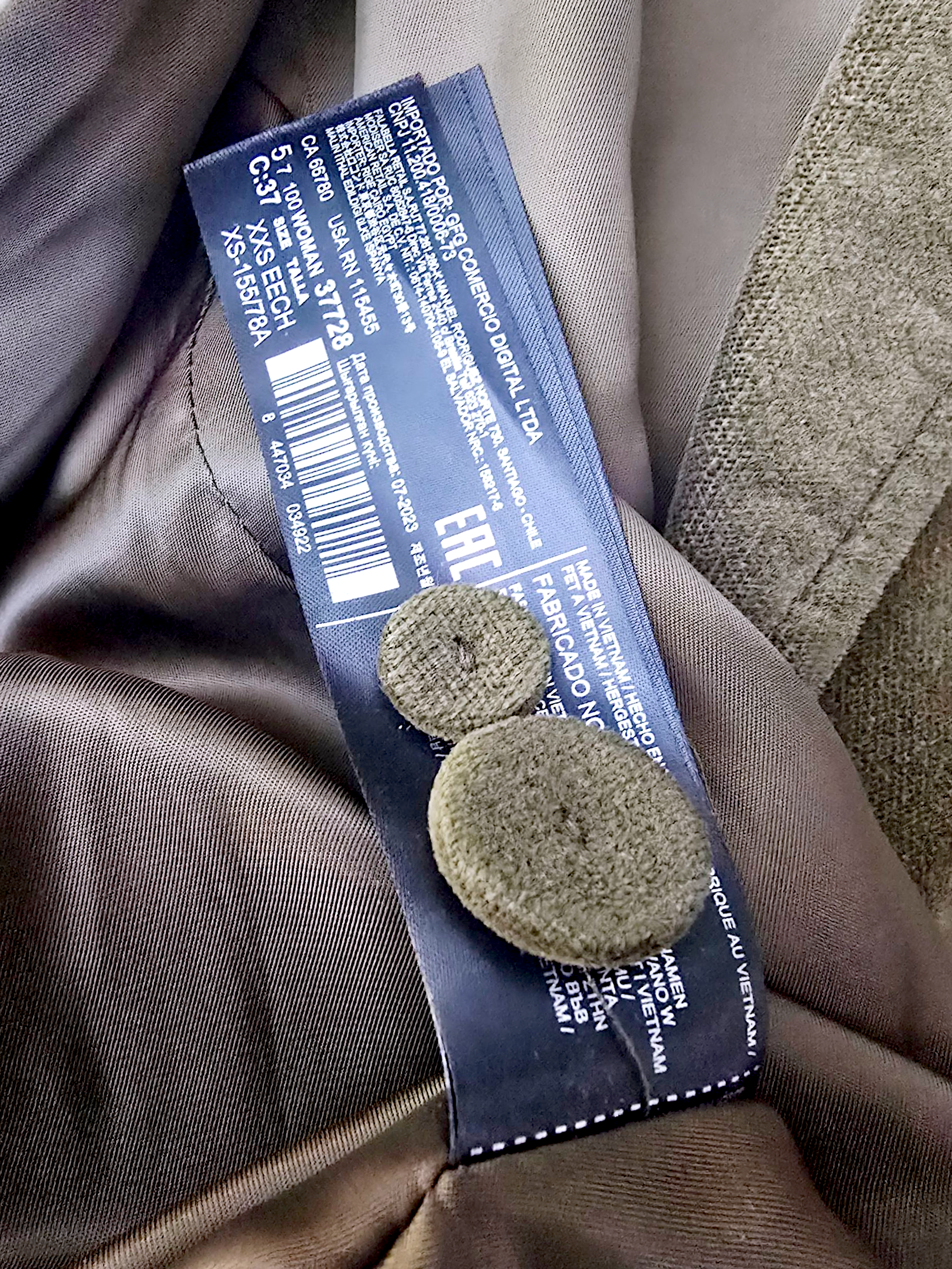 Veste velours ras kaki