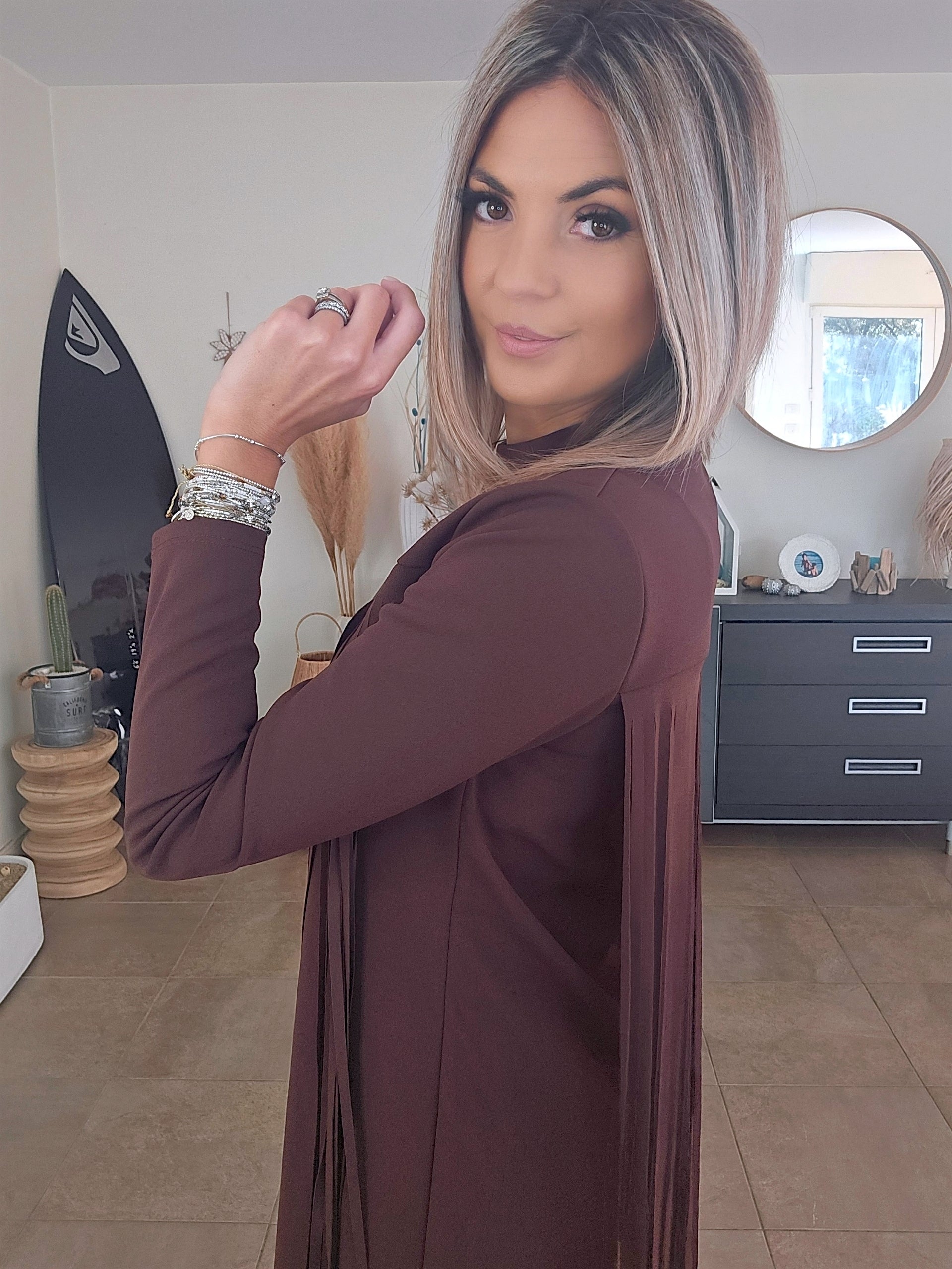 Robe à franges marron
