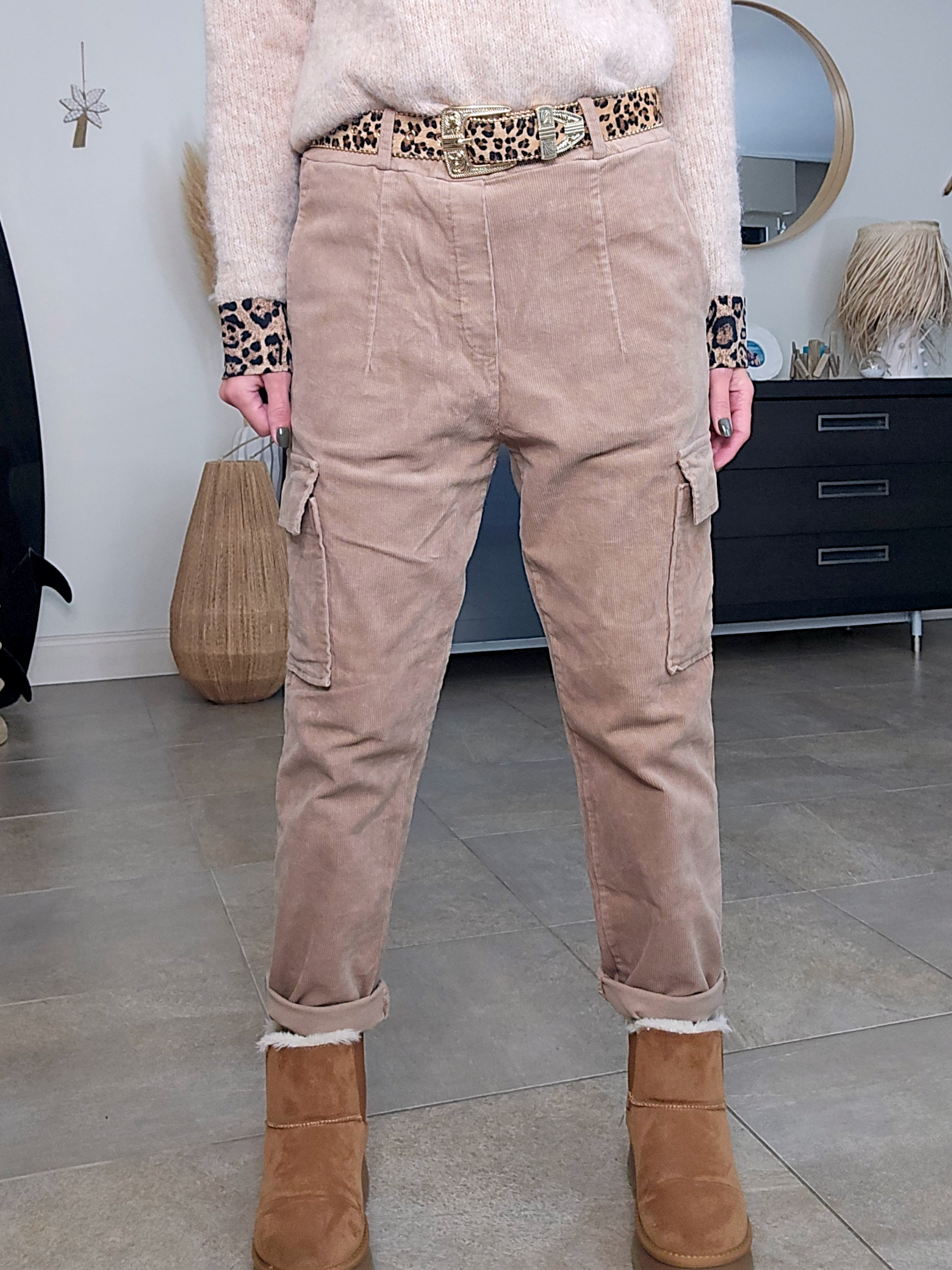 Pantalon cargo velours beige