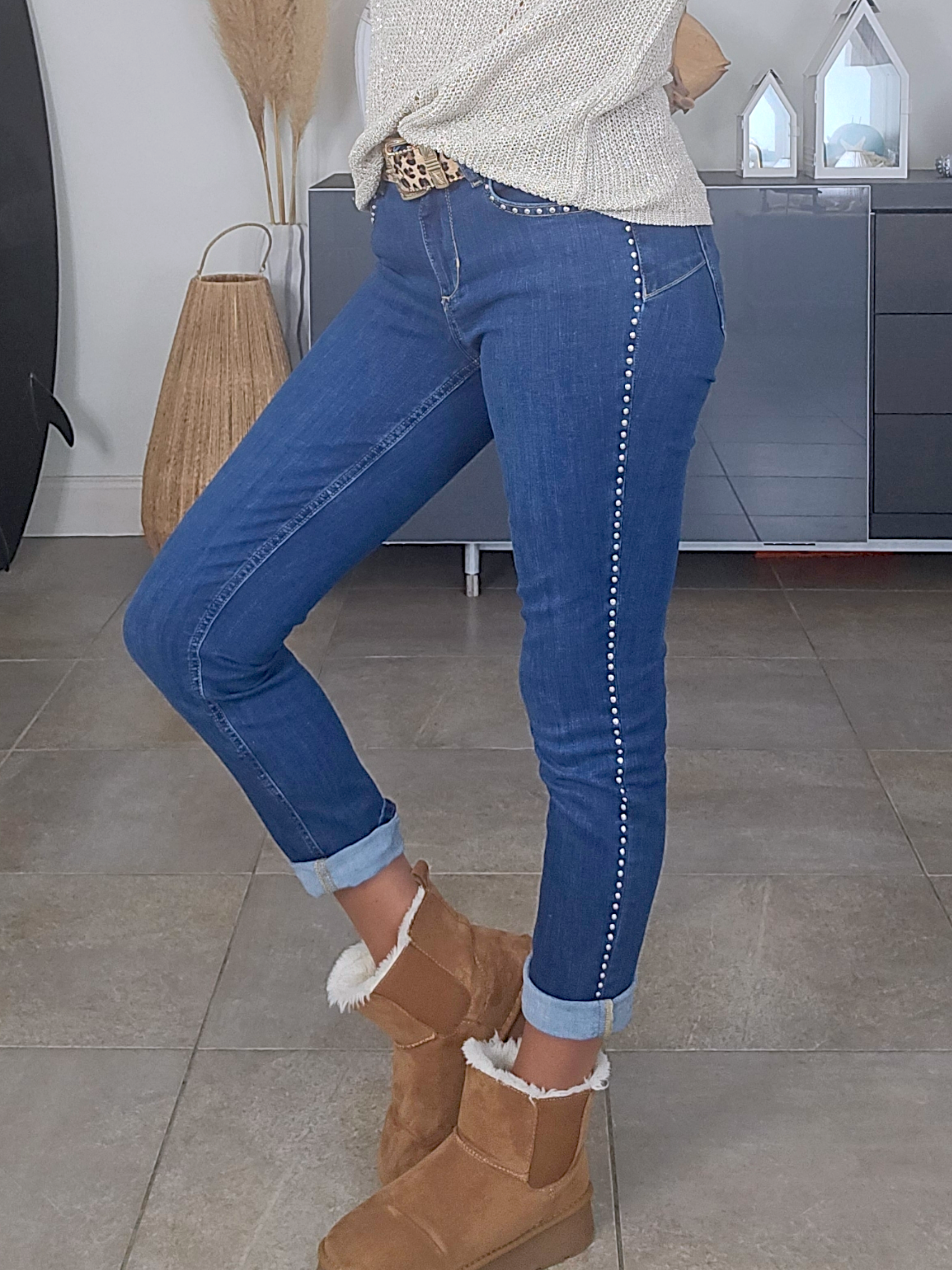 Jean bleu slim clouté