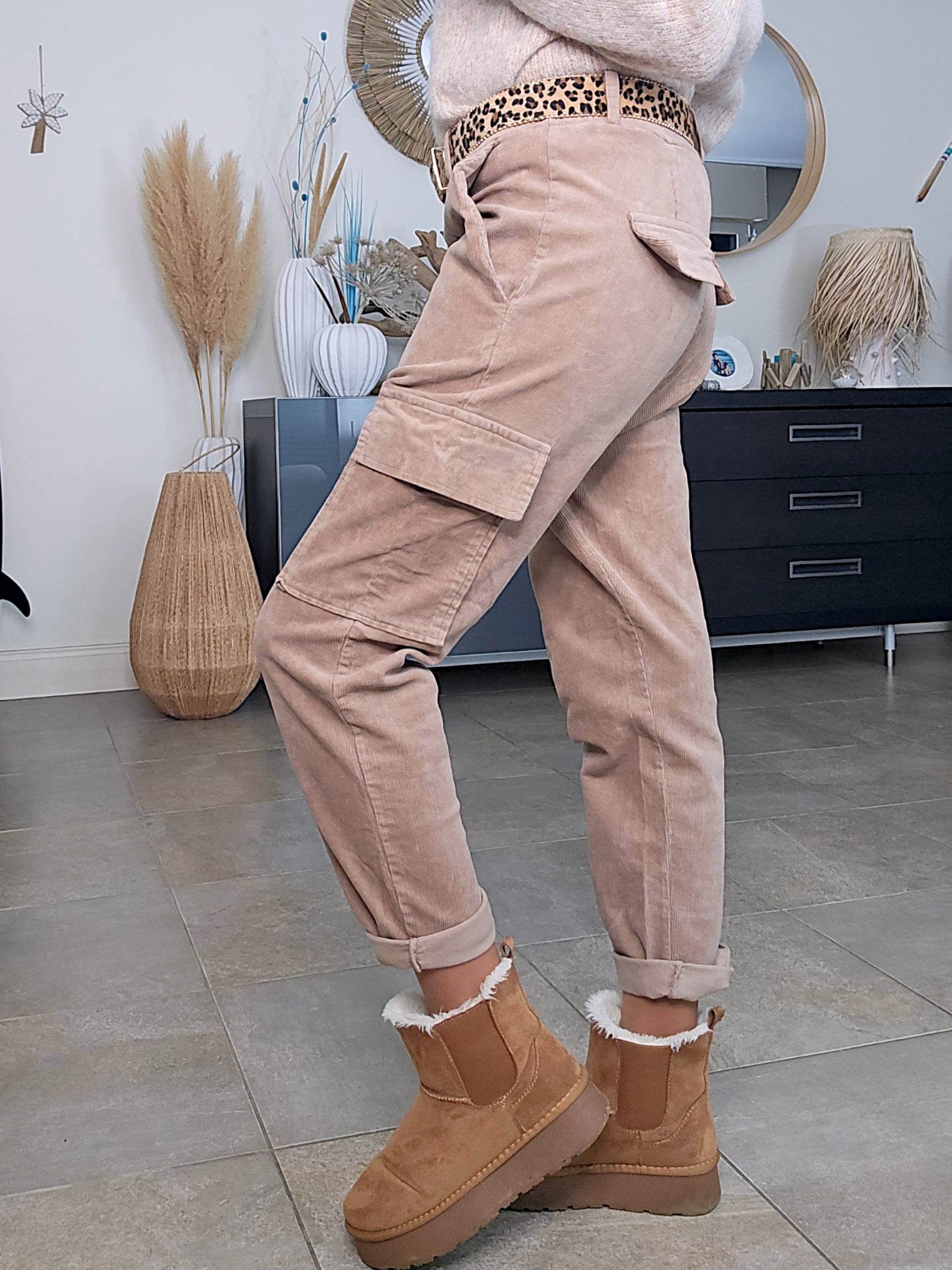 Pantalon cargo velours beige