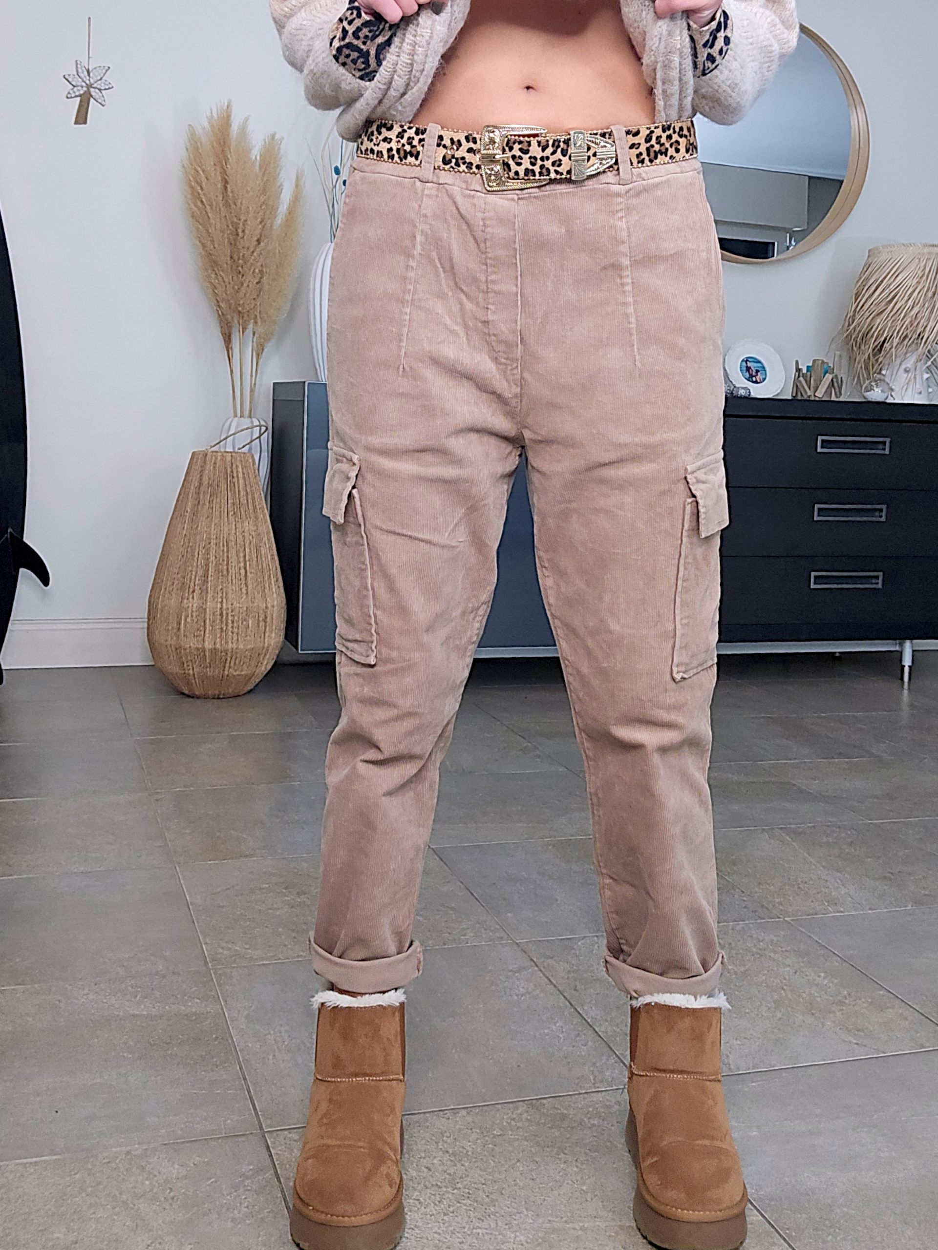 Pantalon cargo velours beige