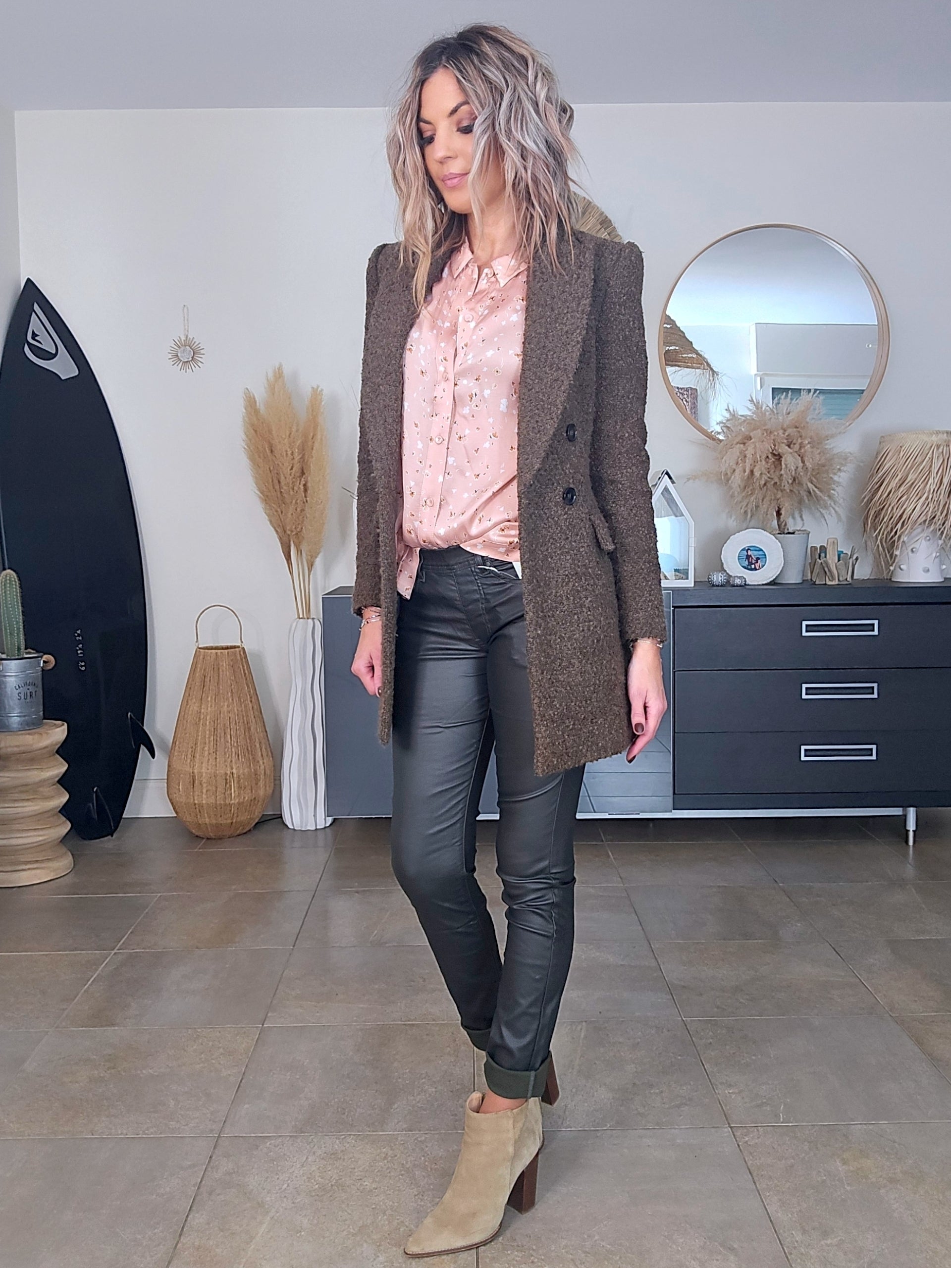Pantalon slim huilé kaki