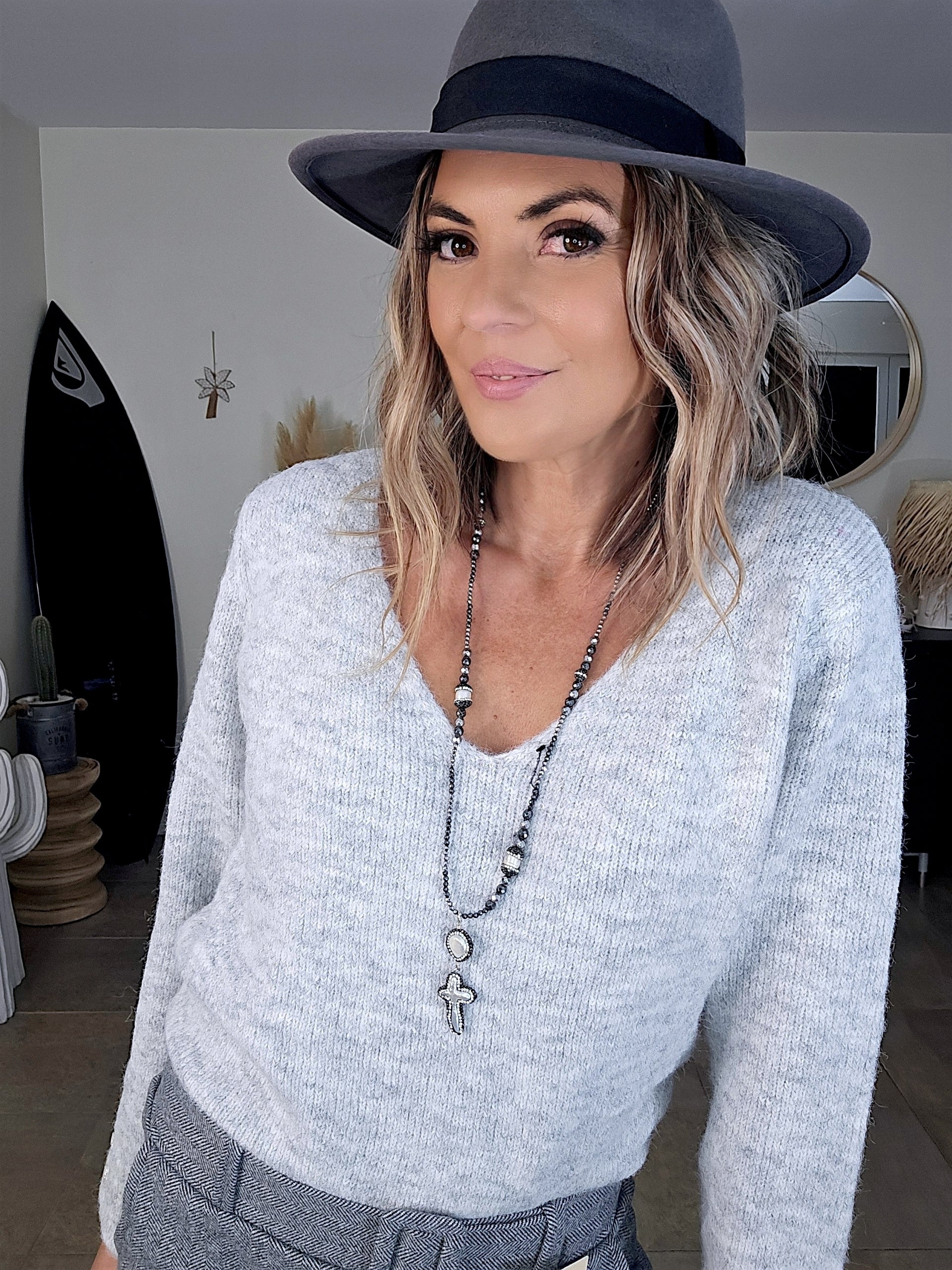 Pull gris chaud à maille douce