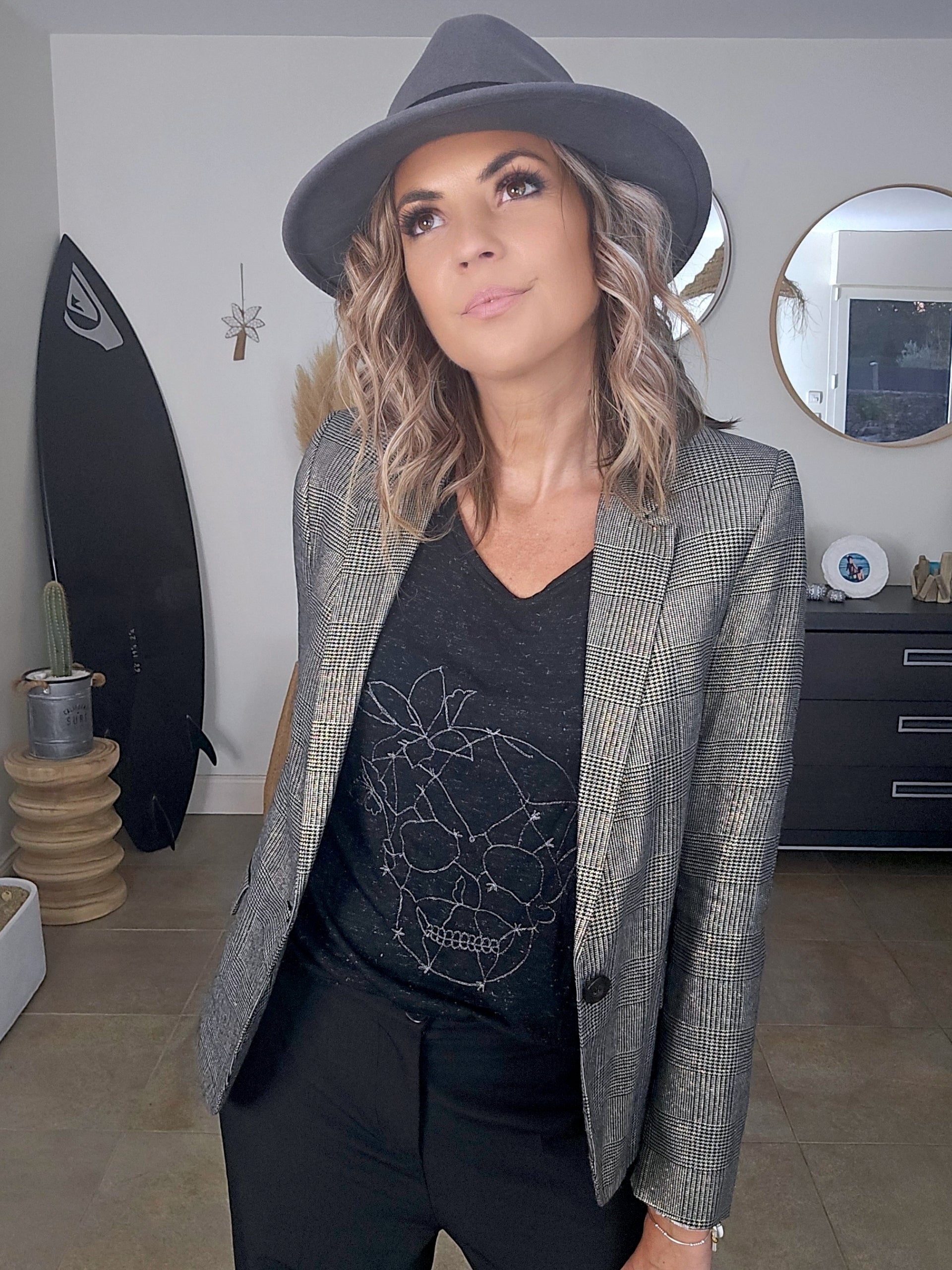 Veste bronze à carreaux noirs