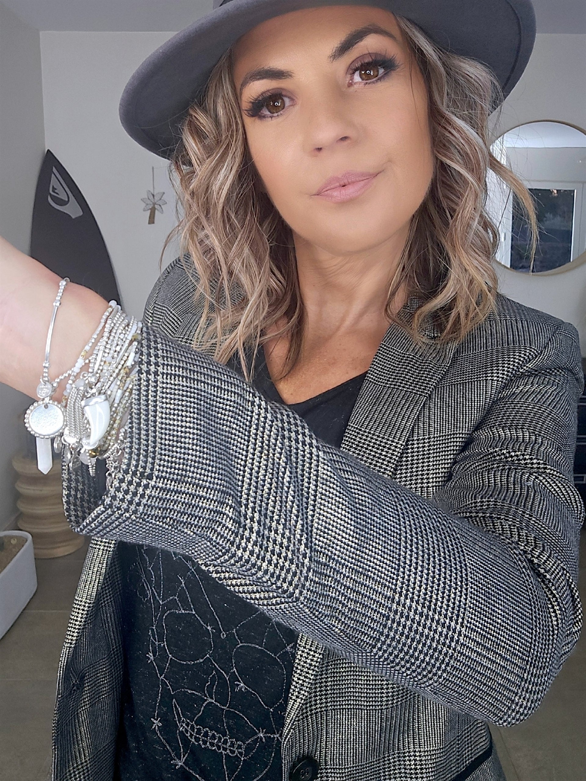 Veste bronze à carreaux noirs