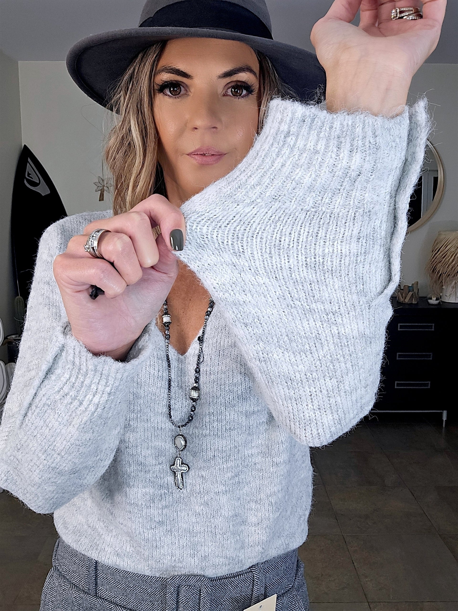 Pull gris chaud à maille douce