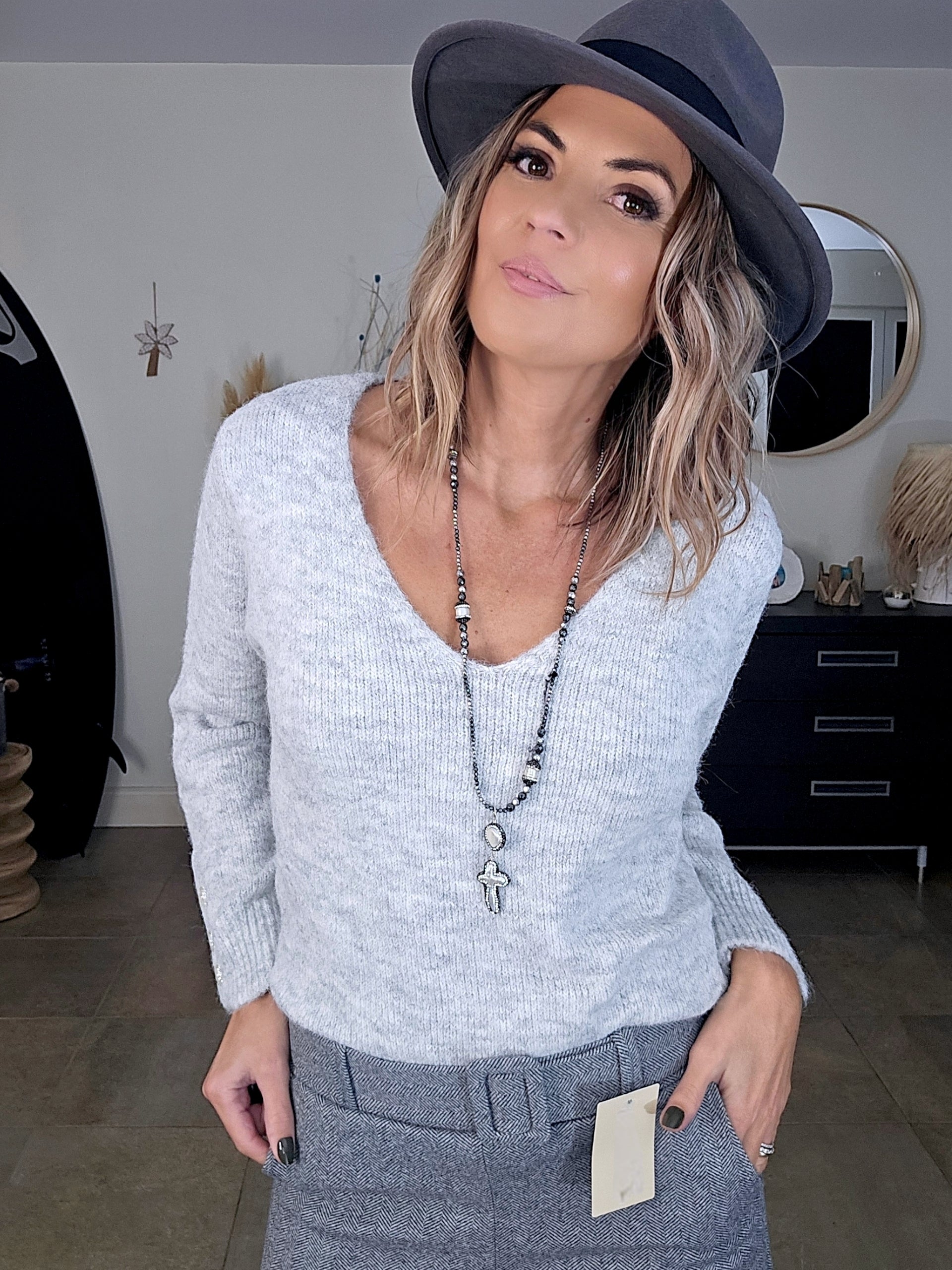 Pull gris chaud à maille douce