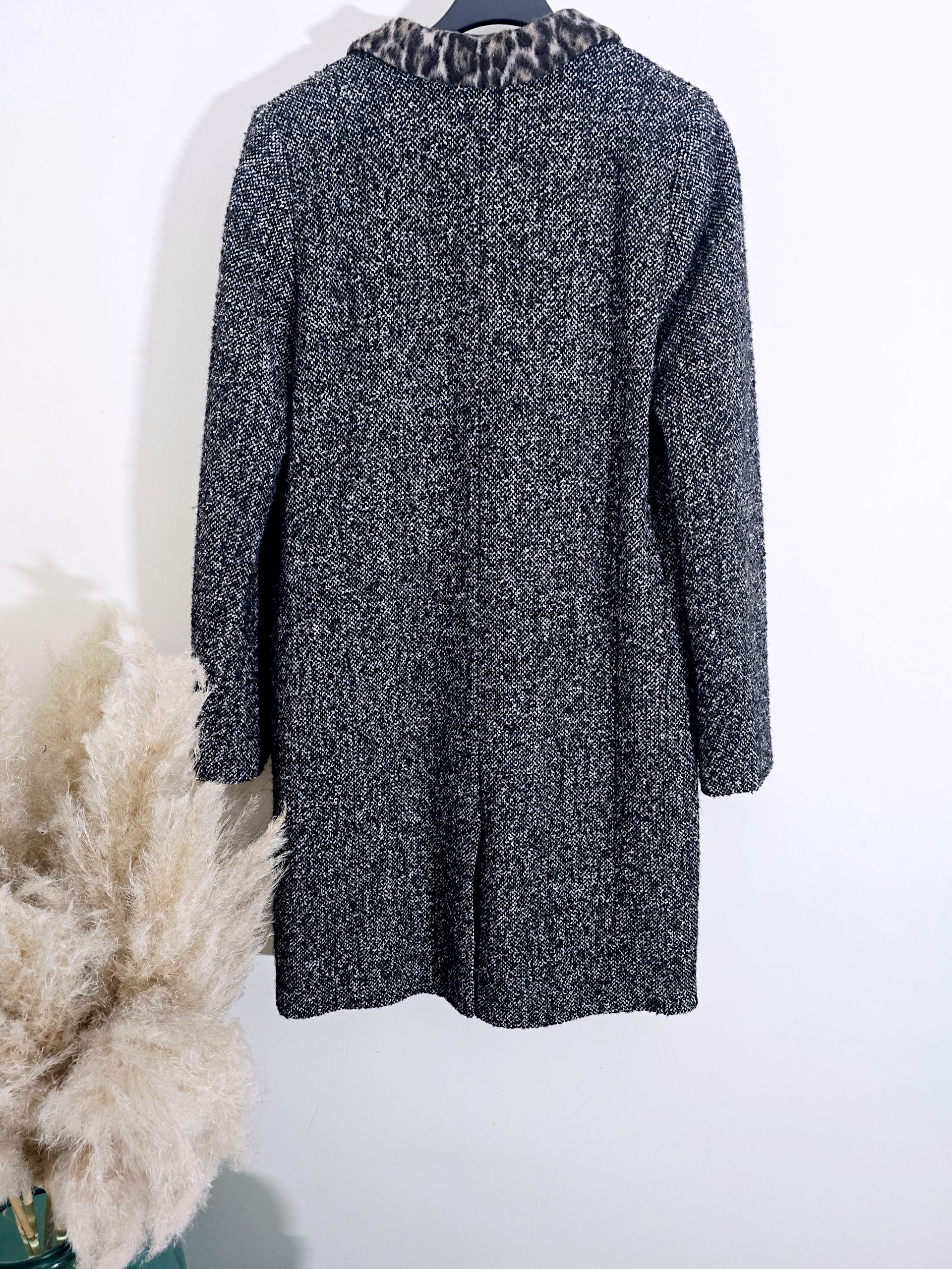 Manteau tweed col léopard