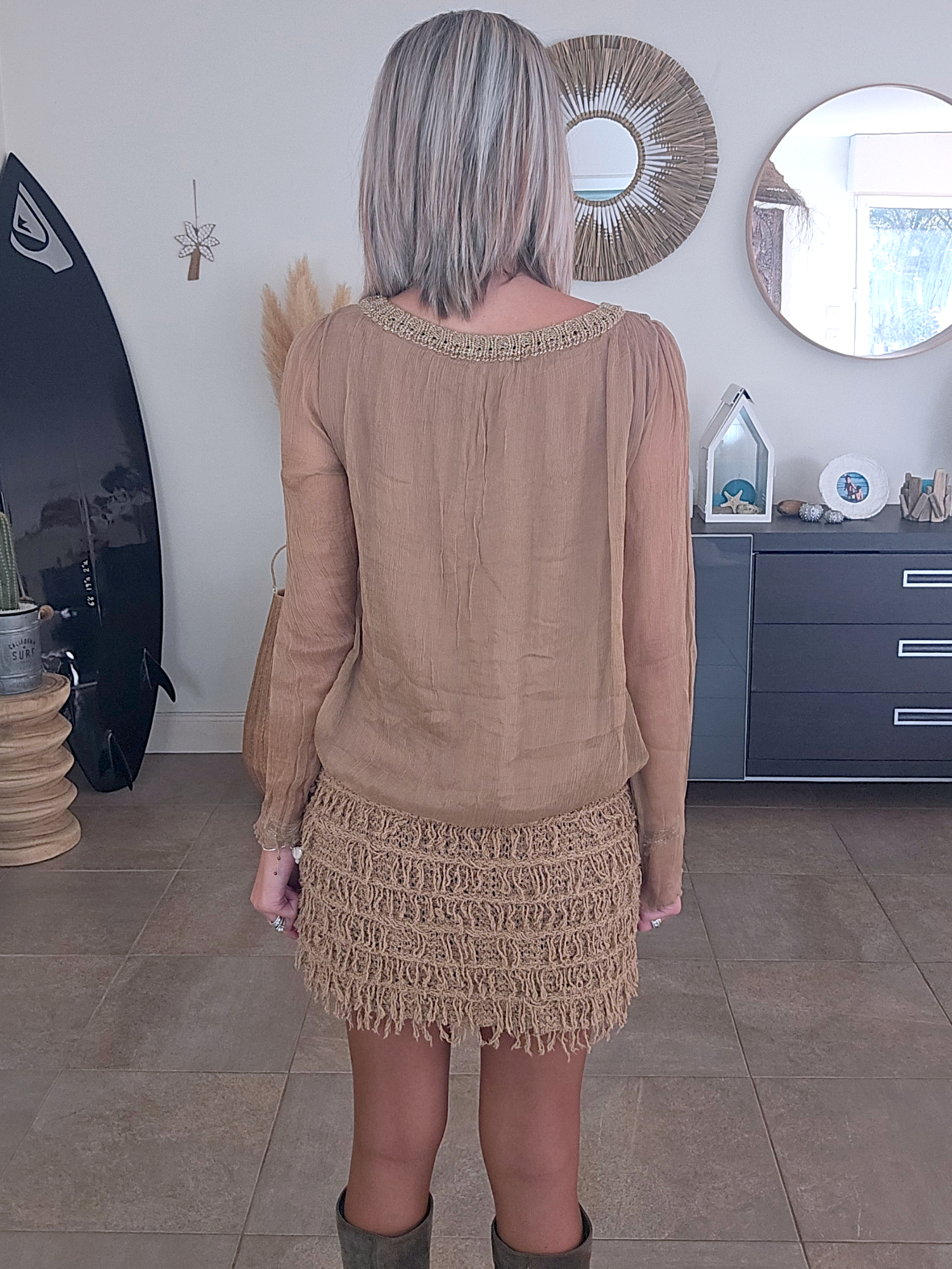 Robe Sharon bi-matière beige