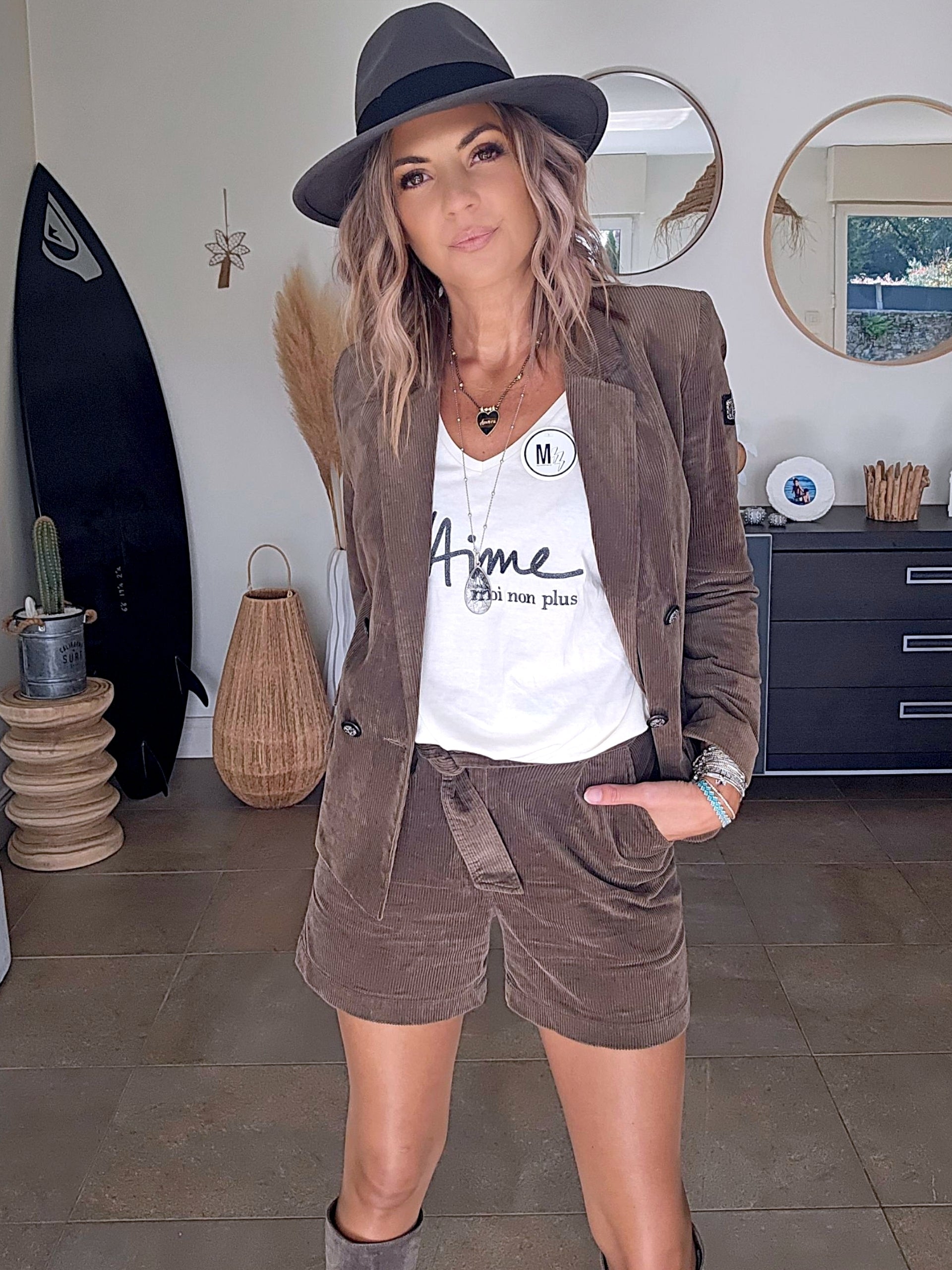 Blazer velours kaki-marron