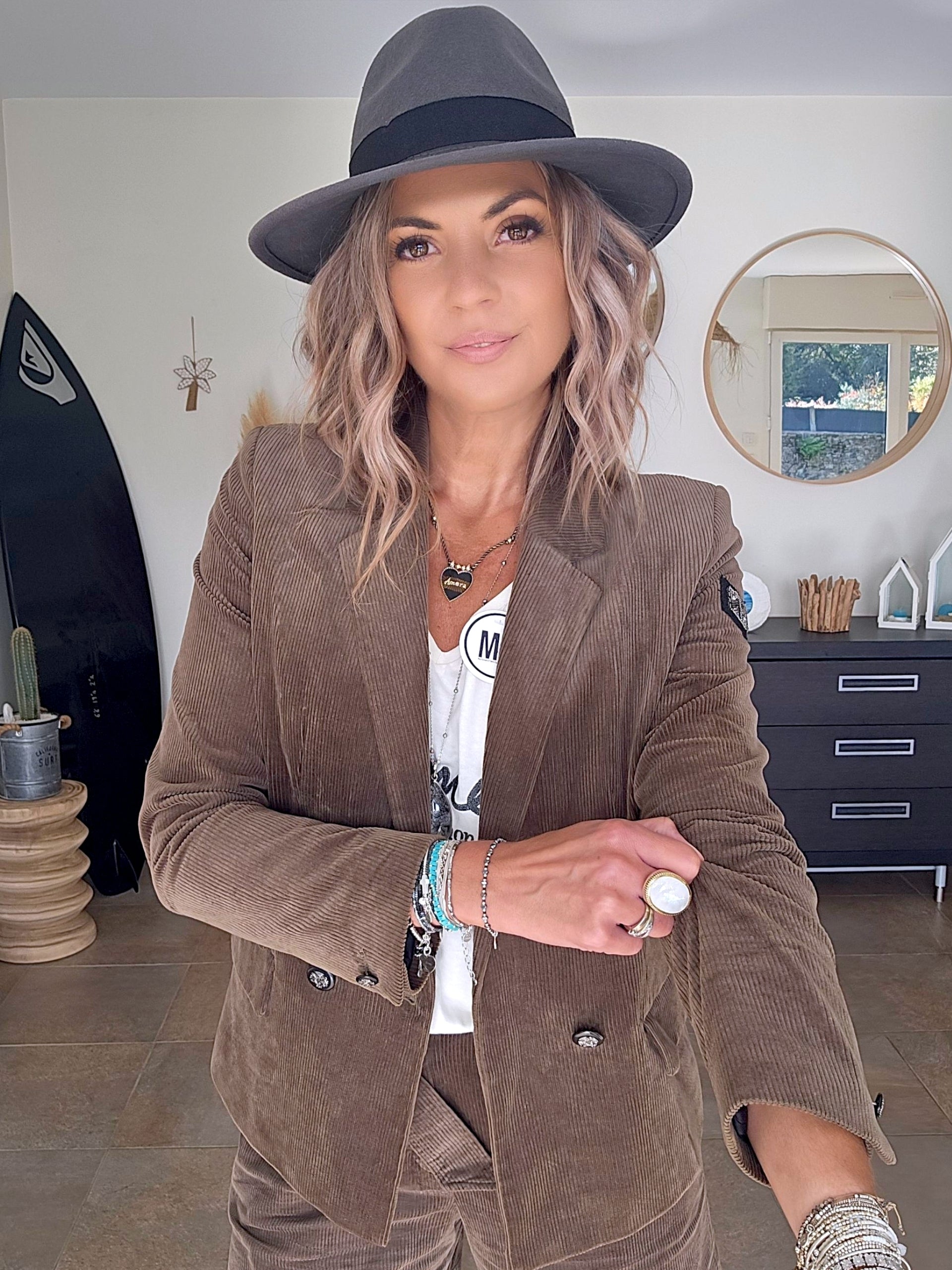 Blazer velours kaki-marron