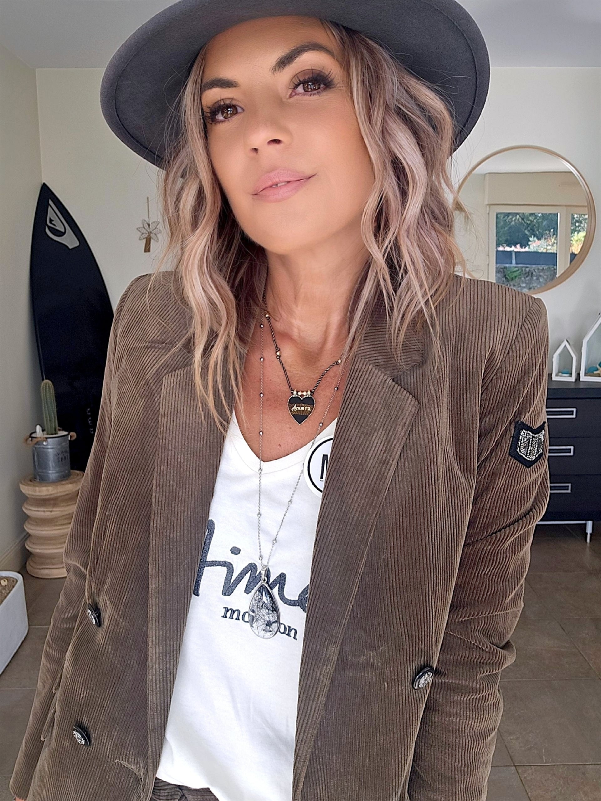 Blazer velours kaki-marron