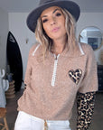 Pull beige chaud amour léopard