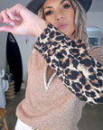 Pull beige chaud amour léopard