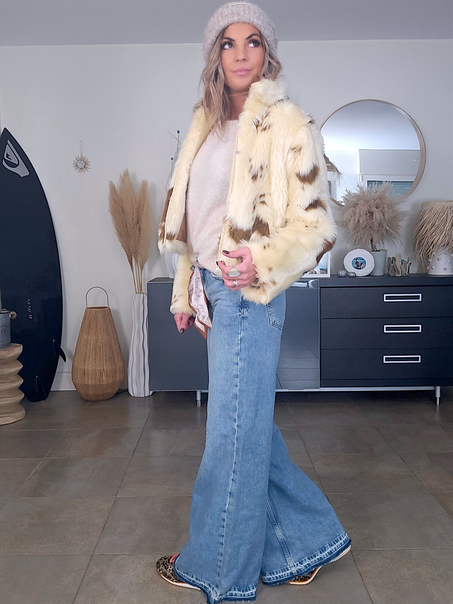 Bomber beige à imprimé animal