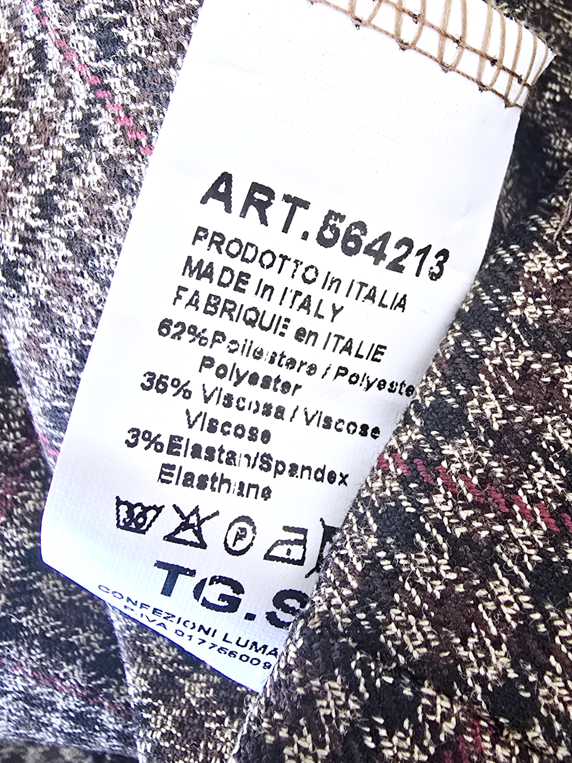 Pantalon marron imprimé pied-de-poule.