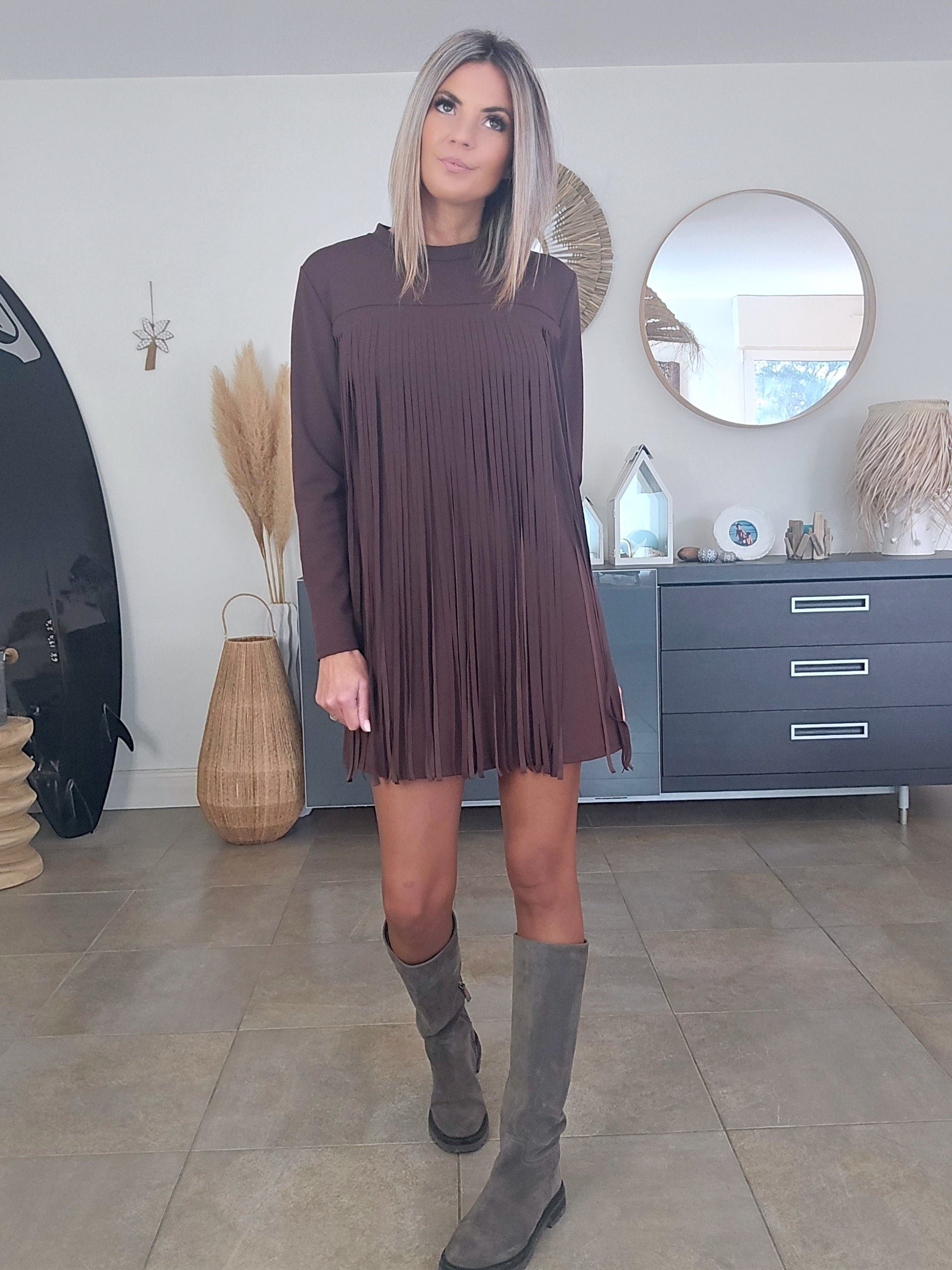 Robe à franges marron