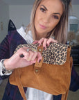Sac camel avec imprimé léopard 100% cuir de chèvre