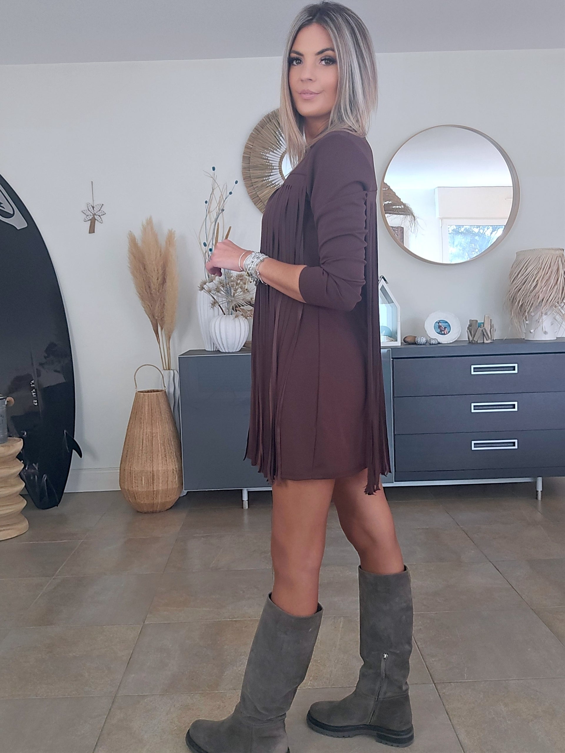 Robe à franges marron