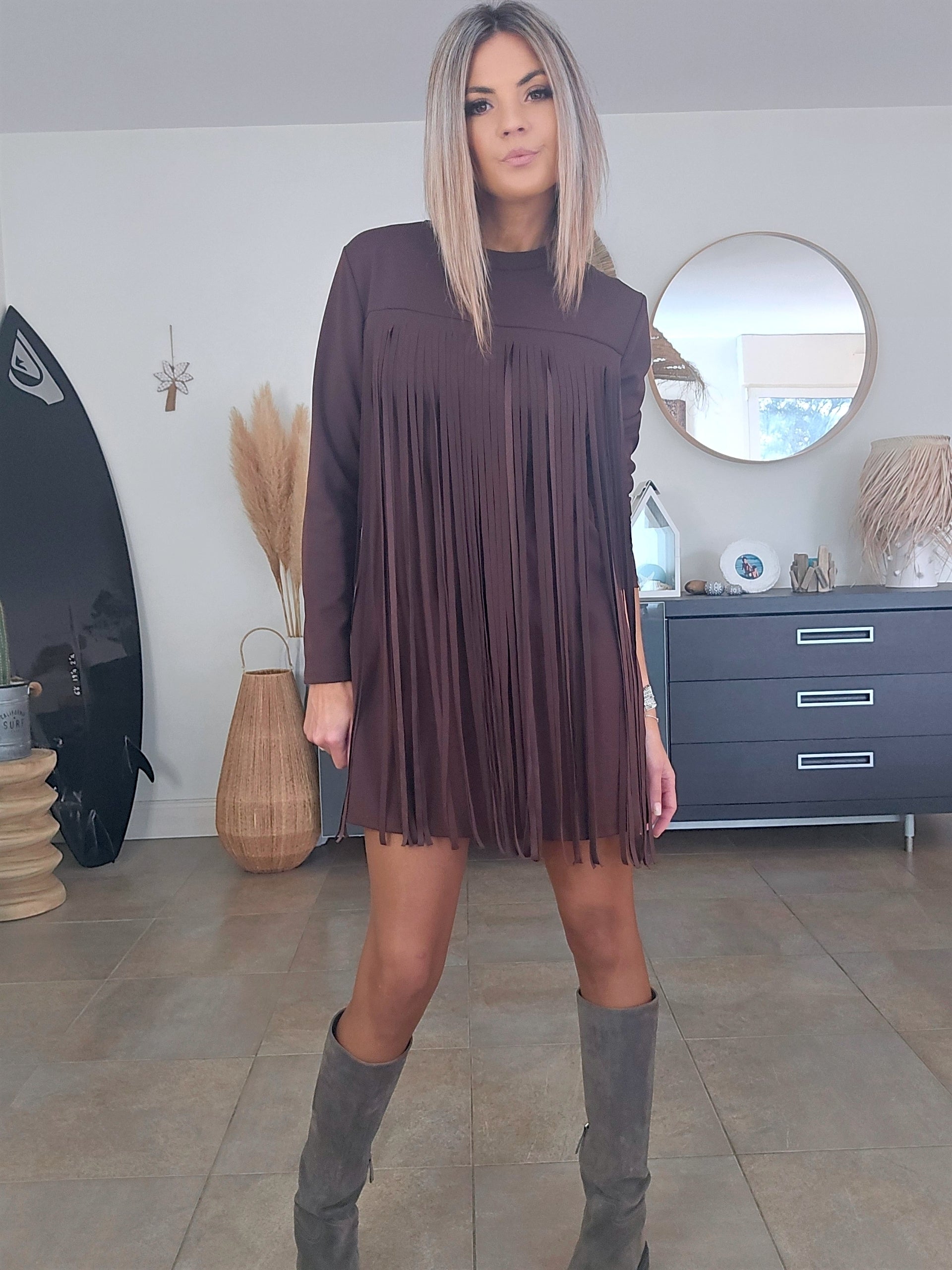 Robe à franges marron