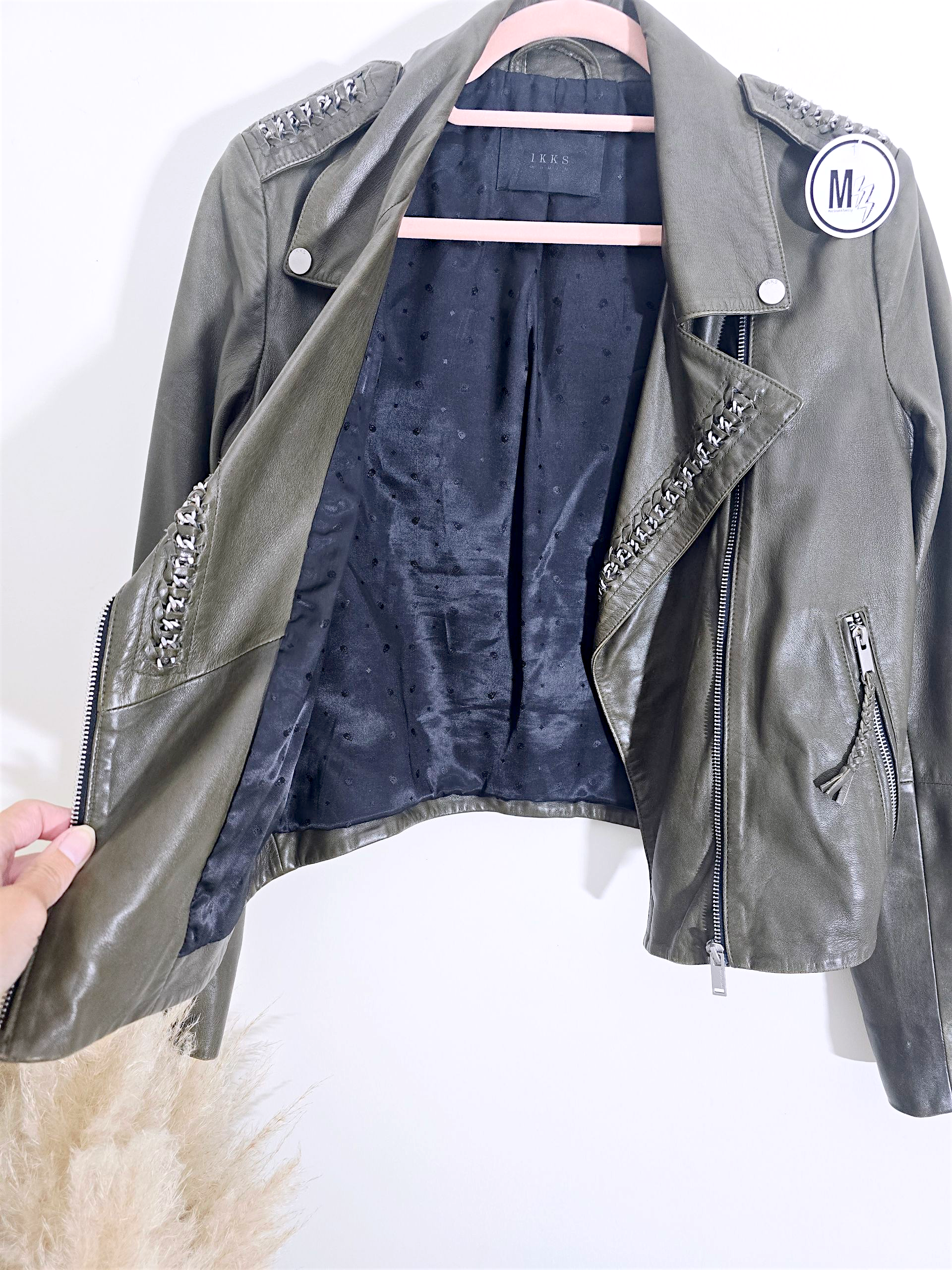 Perfecto kaki cuir véritable