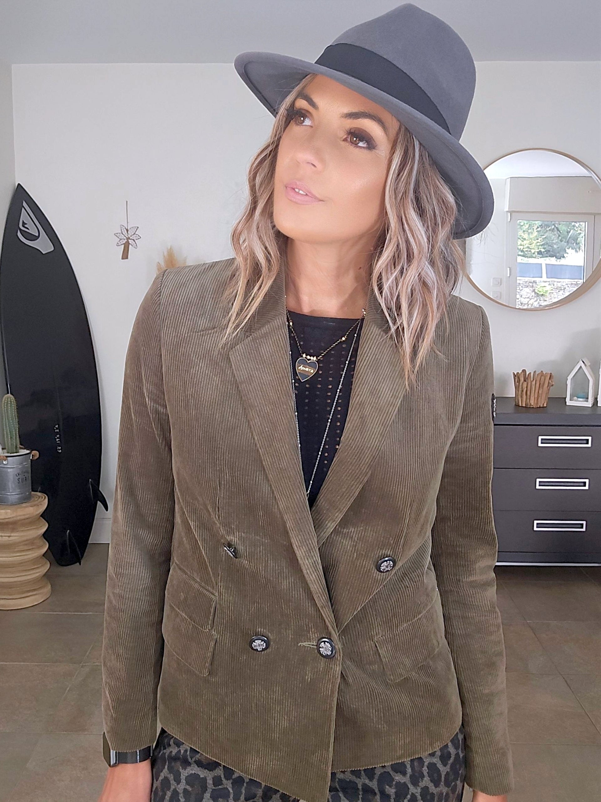 Blazer velours kaki-marron