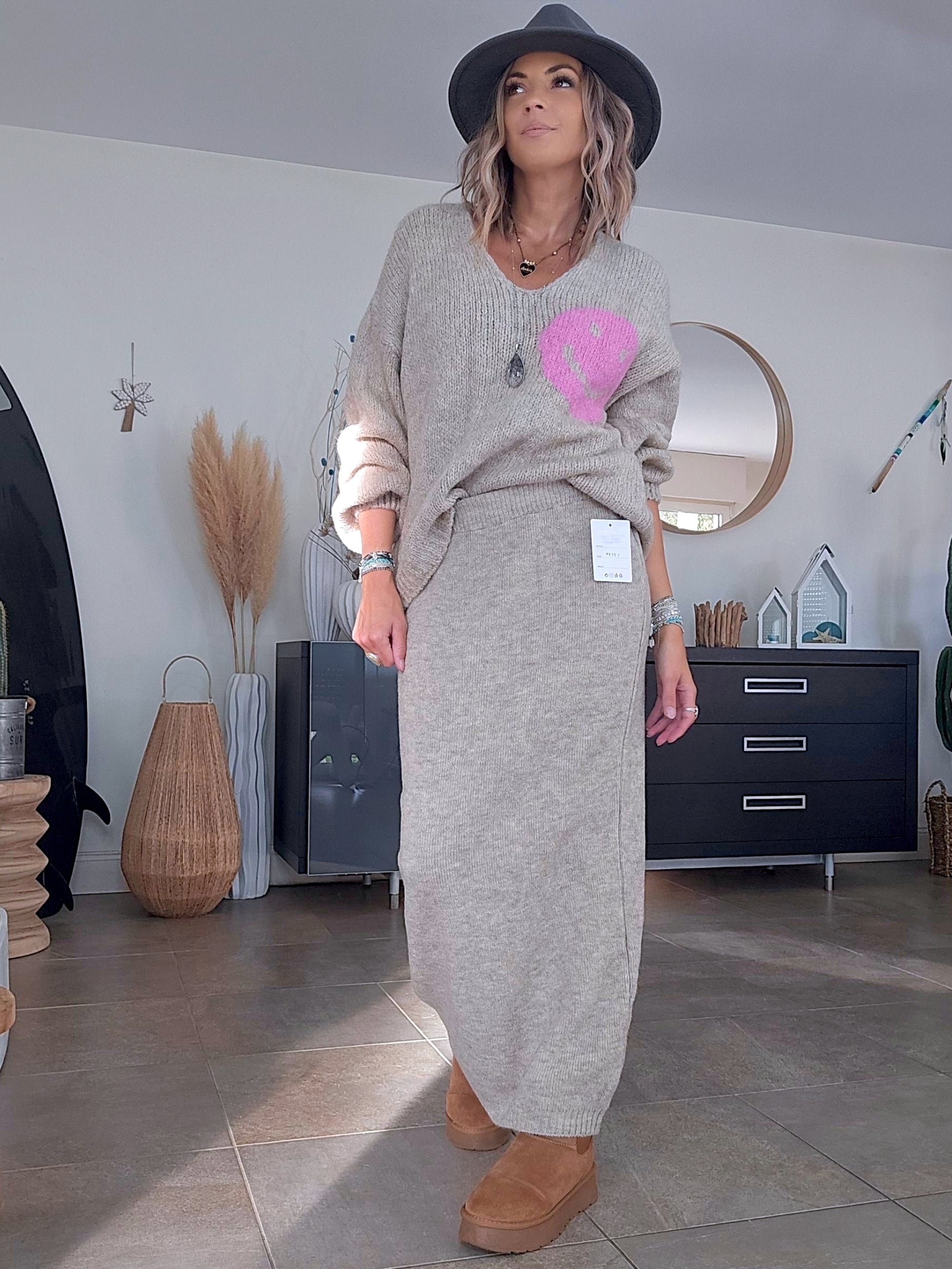 Jupe à maille beige chiné