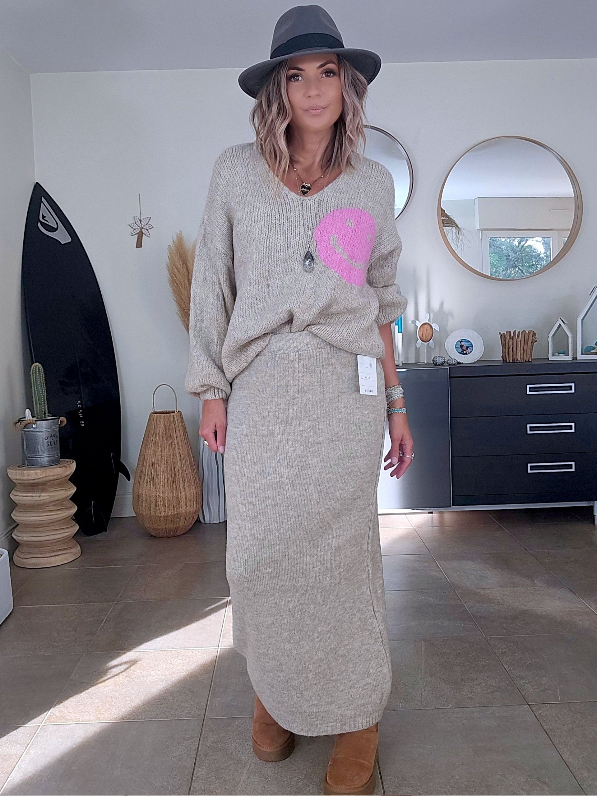 Jupe à maille beige chiné