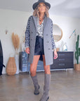 Manteau chevron et léopard gris