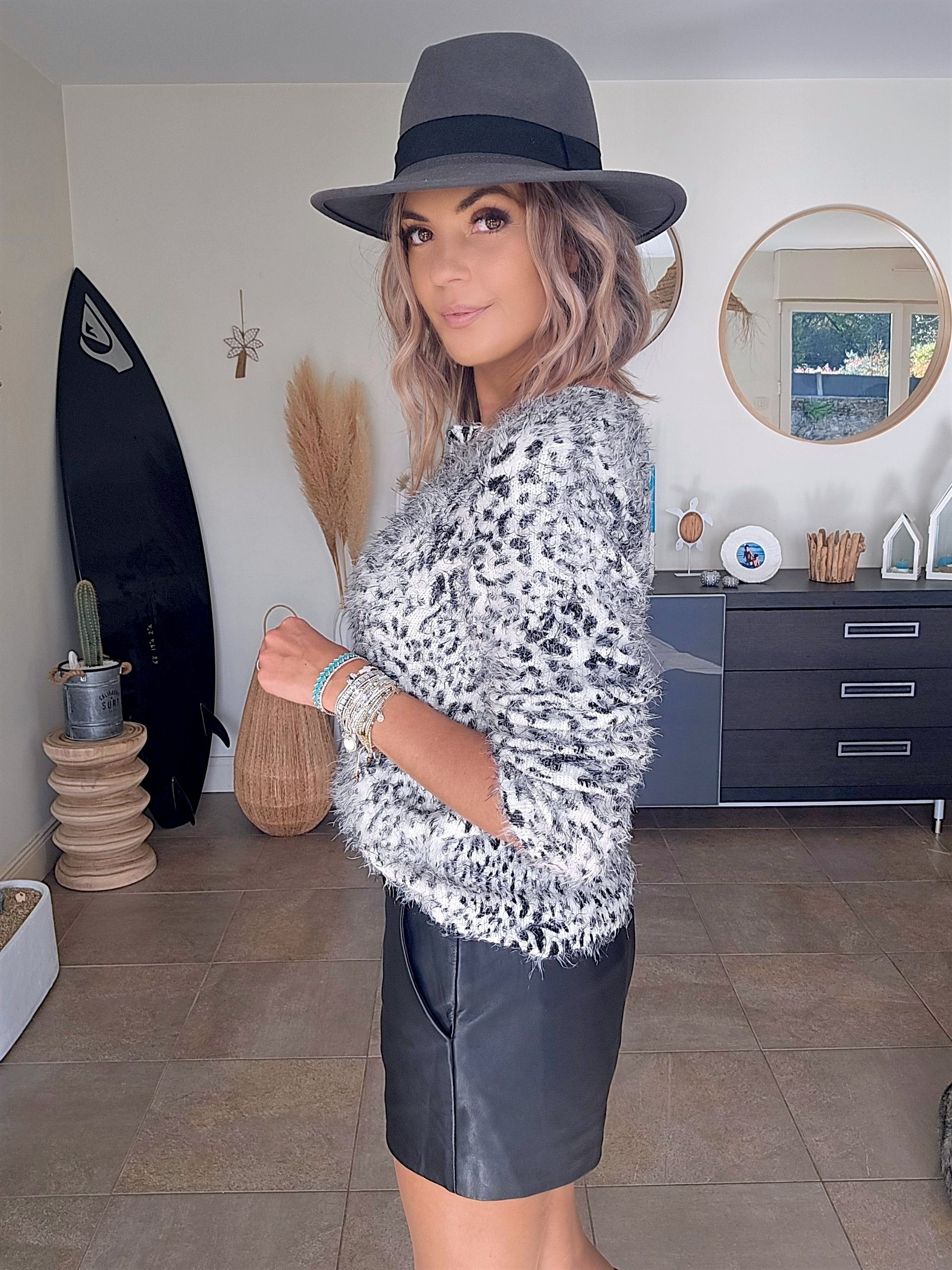 Cardigan léopard noir et blanc