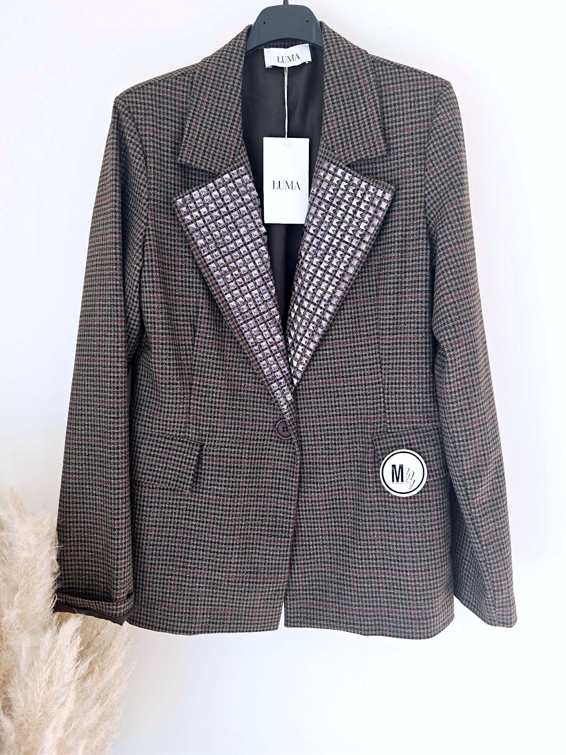 Veste marron à imprimé pied-de-poule.