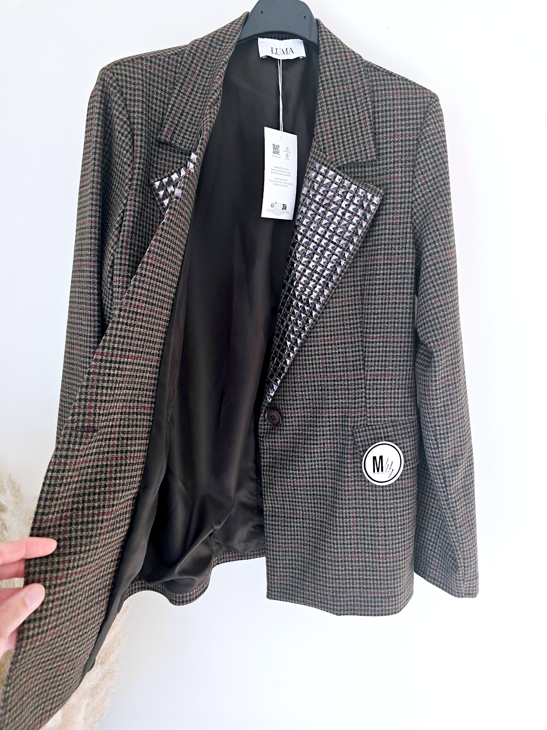 Veste marron à imprimé pied-de-poule.