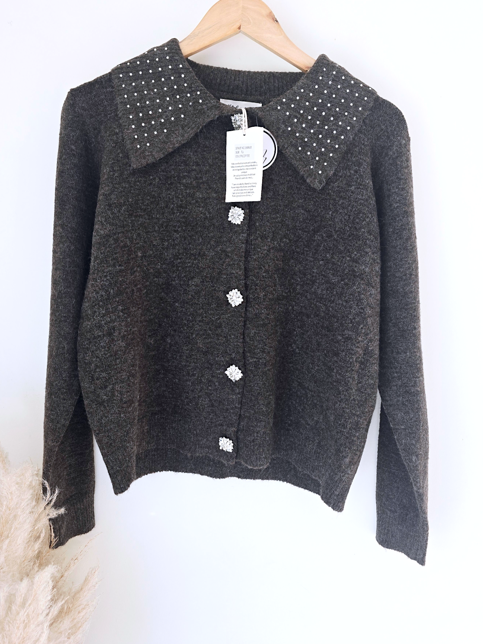 Cardigan marron à strass