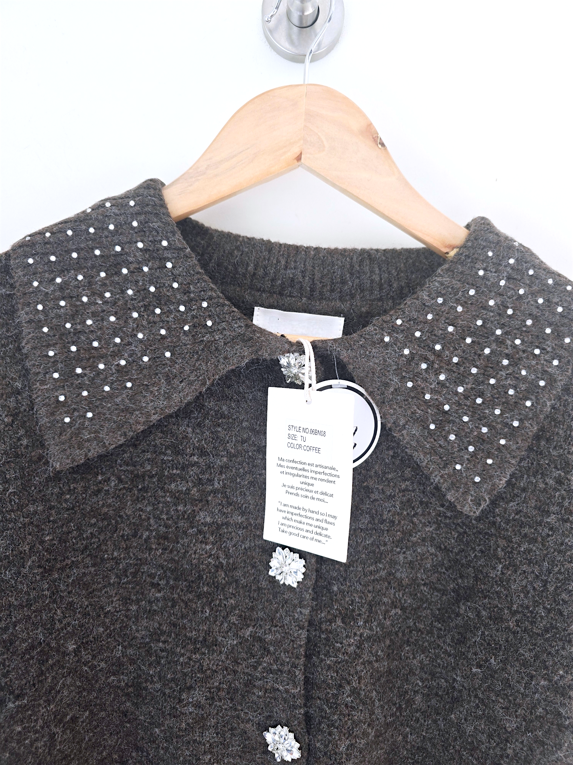 Cardigan marron à strass