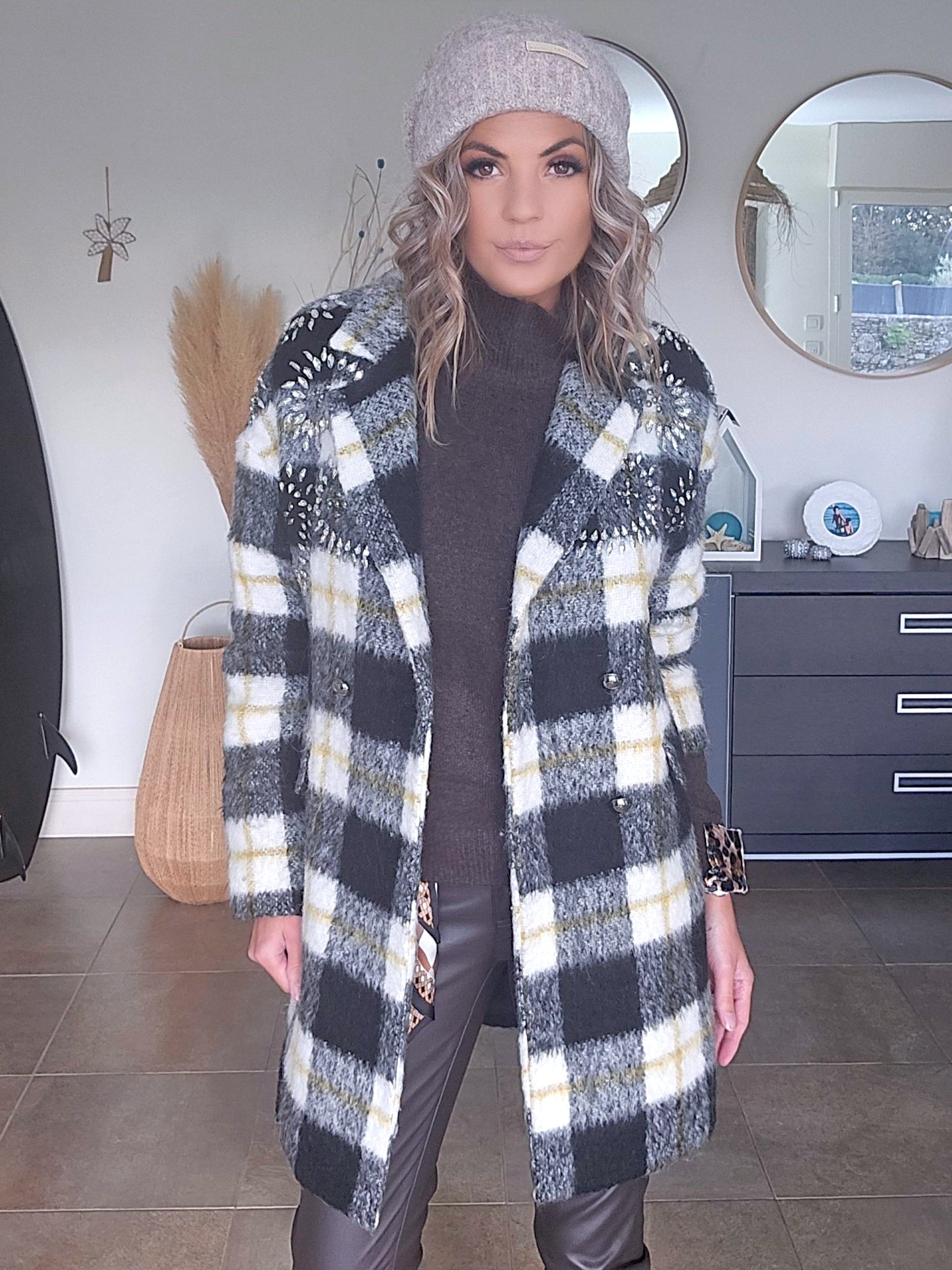 Manteau chaud à carreaux